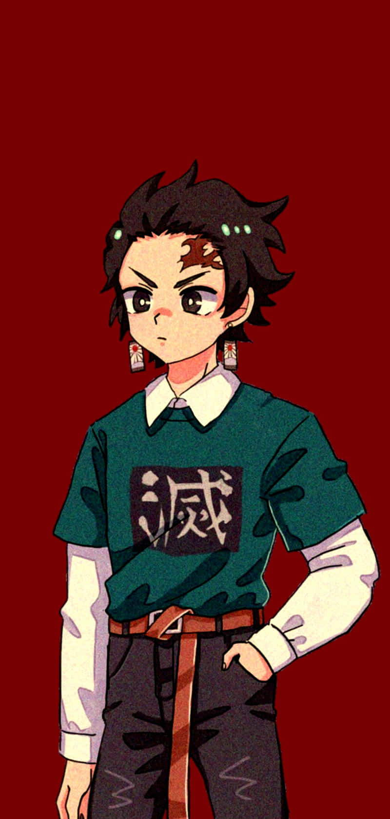 Sød Demon Slayer Karakter Tanjiro Kamado i Moderne Tøj Wallpapers