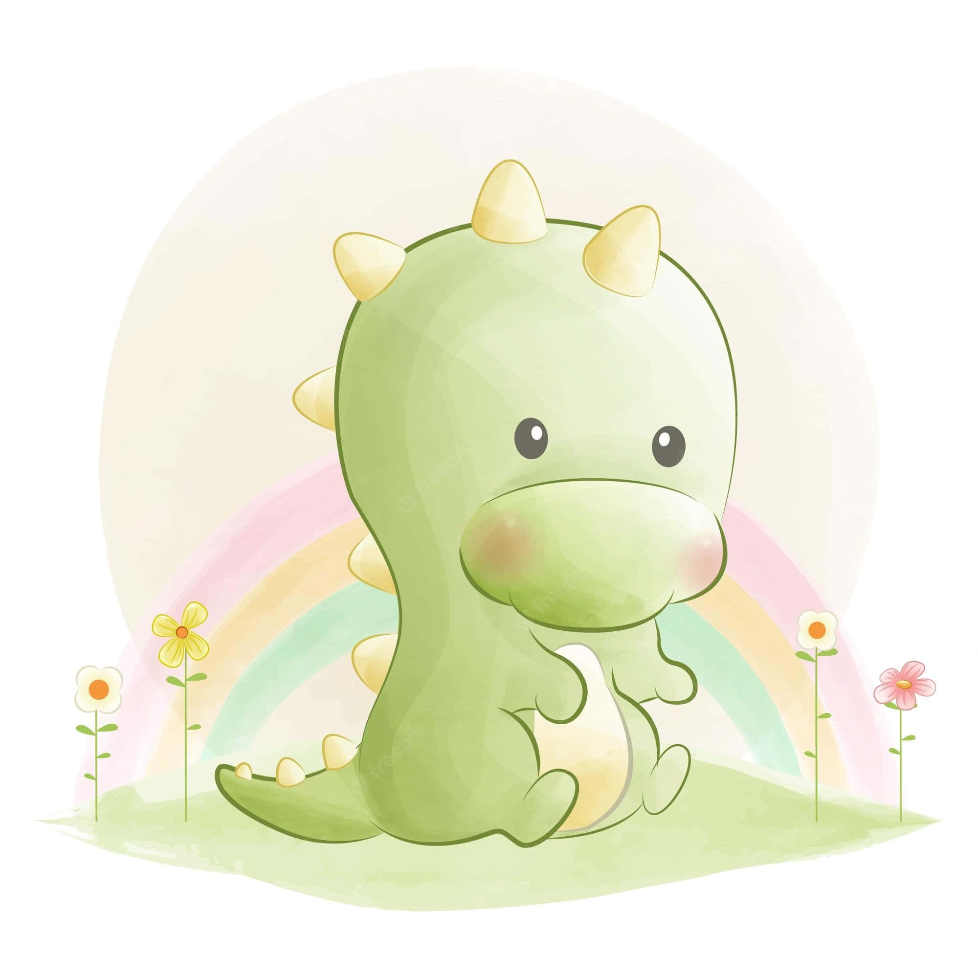 Sød dinosaur på opdagelse i en farverig skov Wallpapers