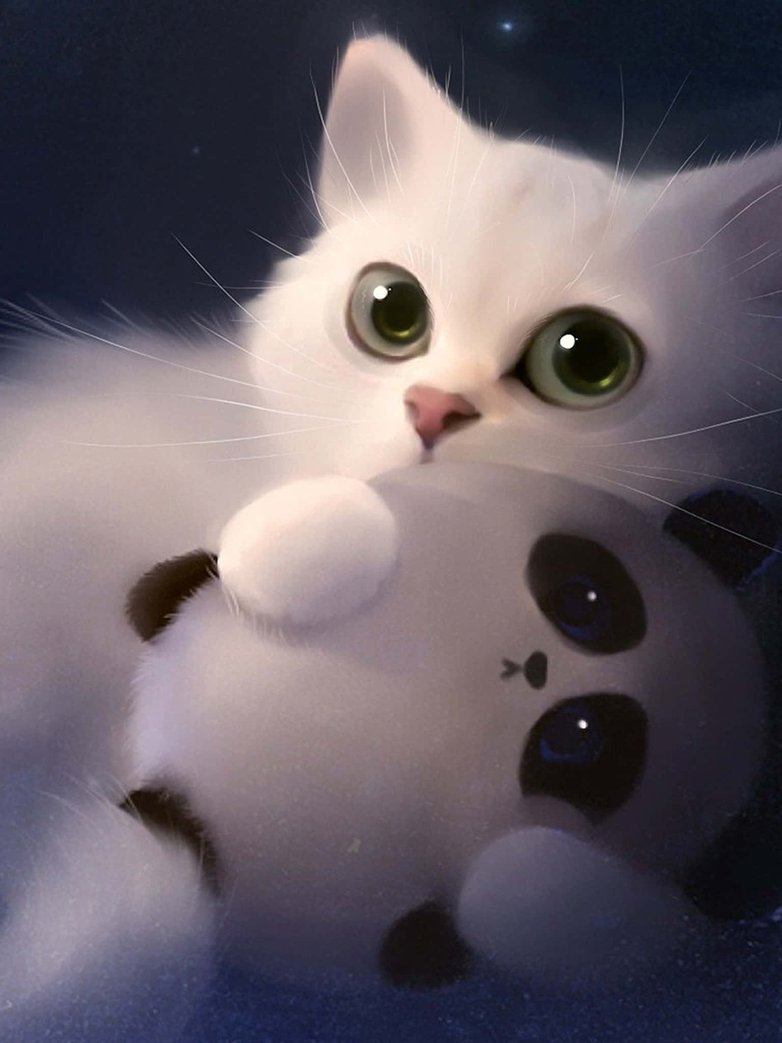 Sød hvid 3D-kat Wallpapers