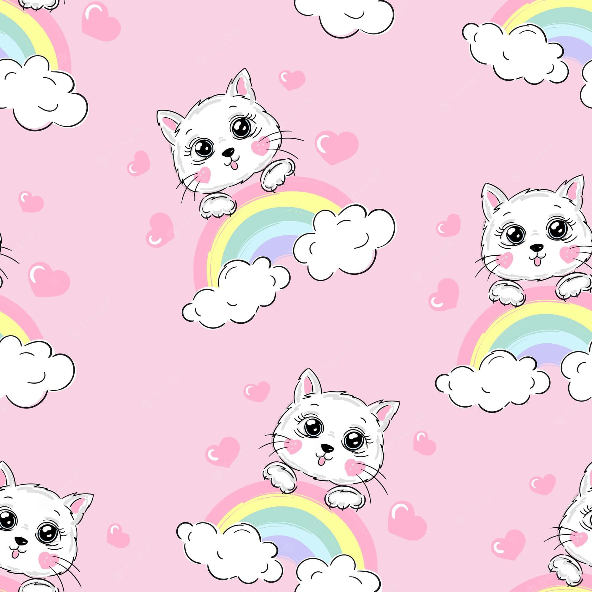Sød kat på regnbue tegneserie Wallpapers