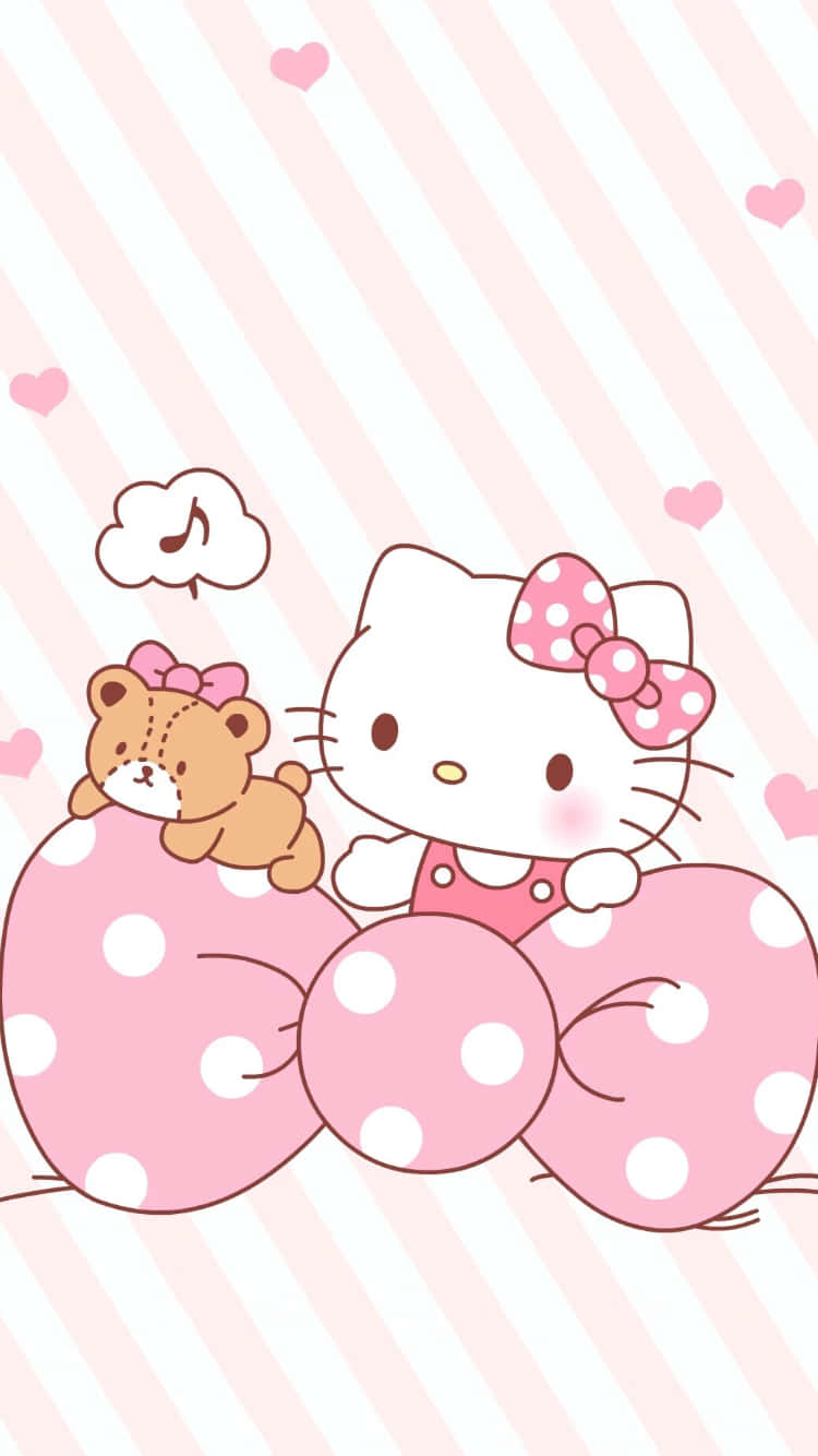 Sød lyserød Hello Kitty med prikket sløjfe Wallpapers