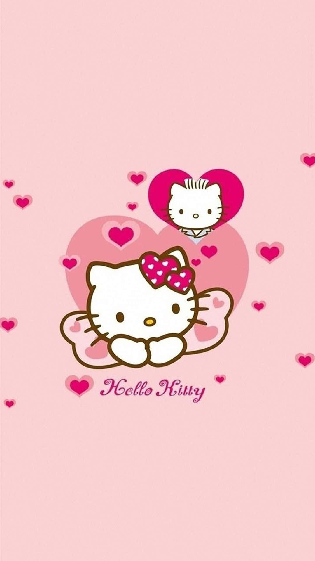 Sød lyserød Hello Kitty lænet op ad et bånd Wallpapers