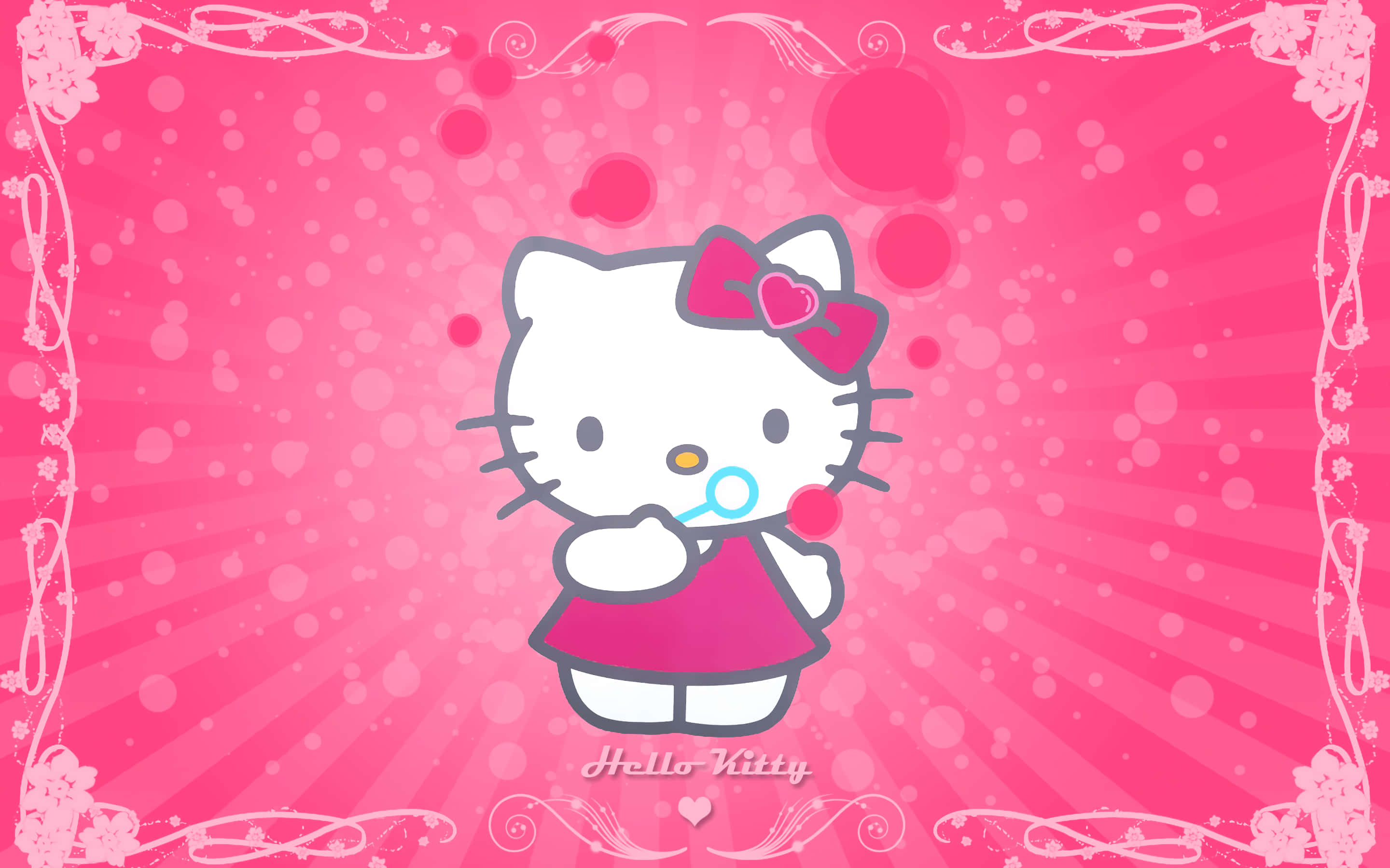 Sød lyserød Hello Kitty der blæser bobler Wallpapers