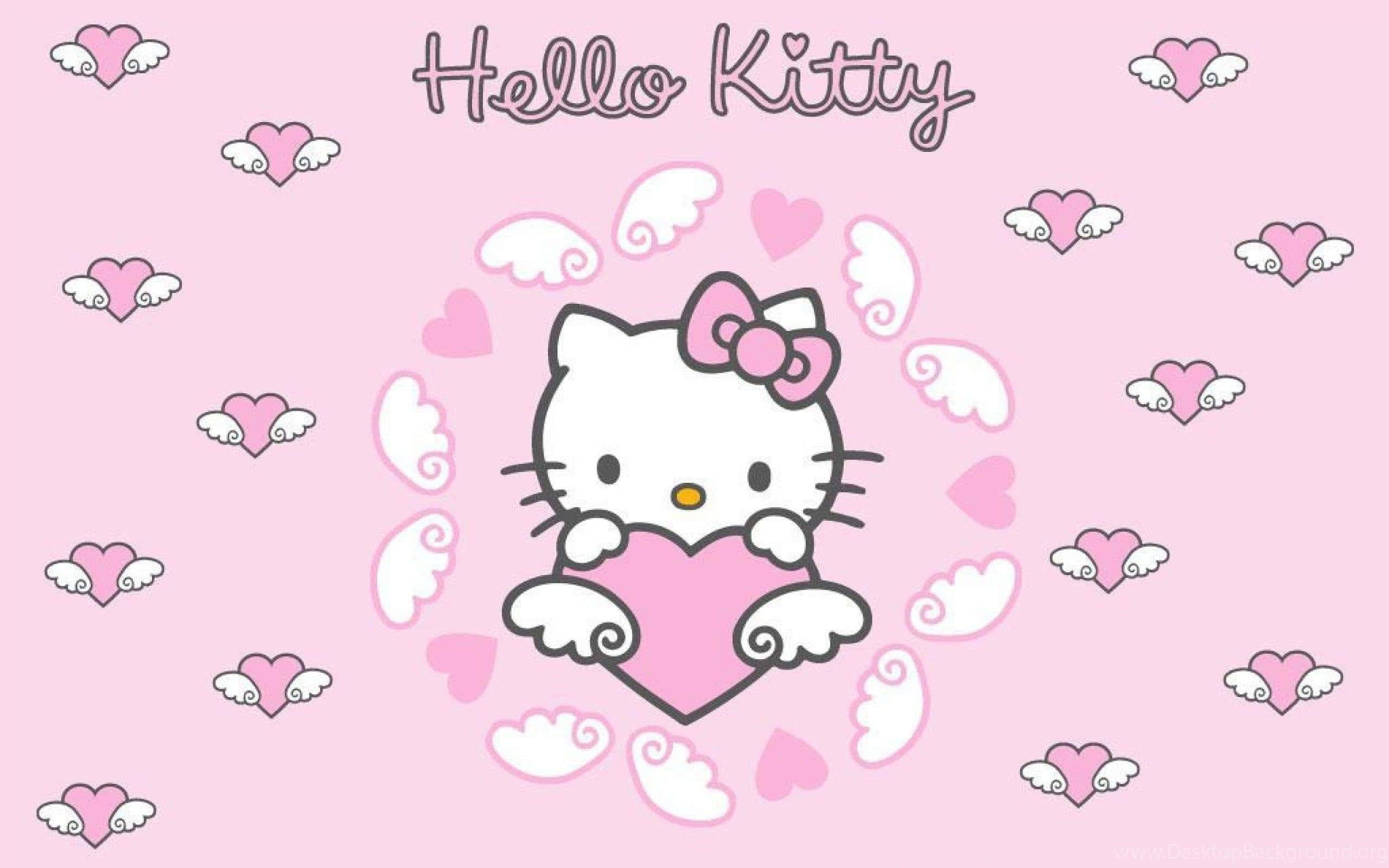 Sød lyserød Hello Kitty med hjertevinger Wallpapers