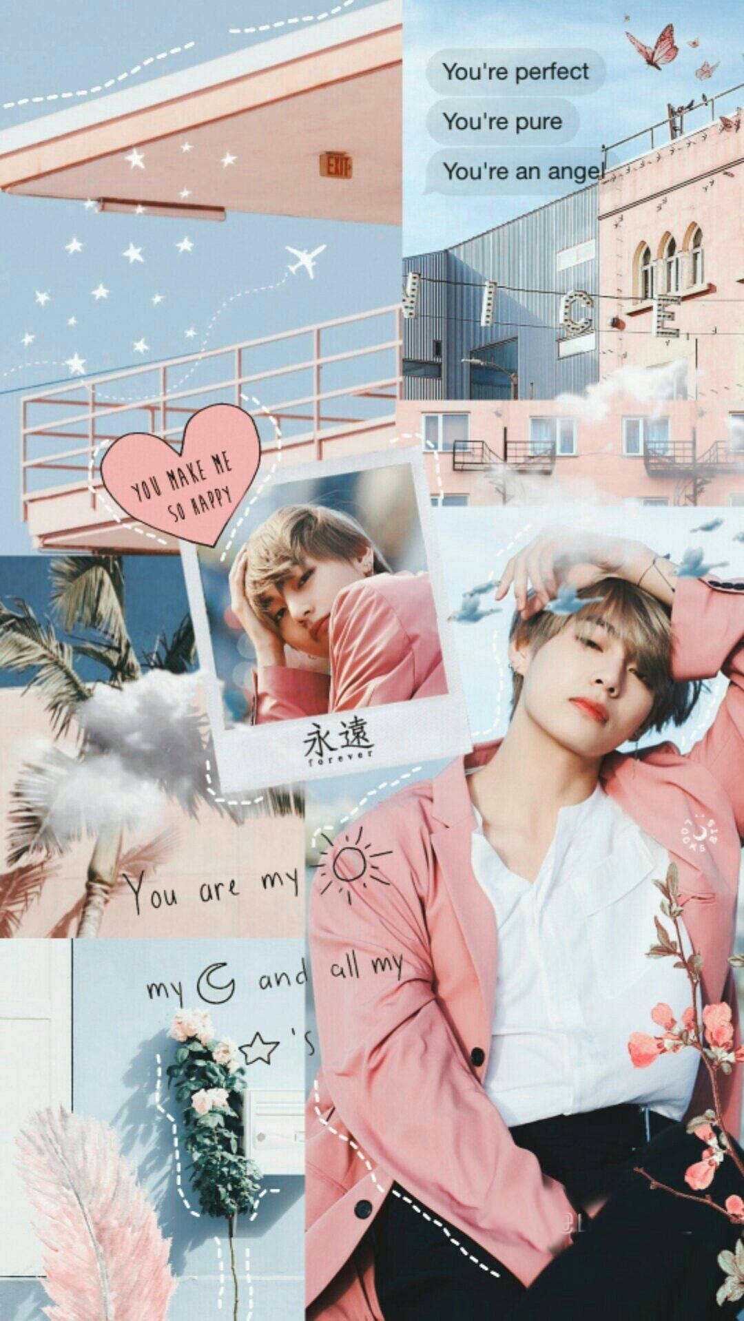 Sød lyserød Kim Tae-Hyung æstetik Wallpapers