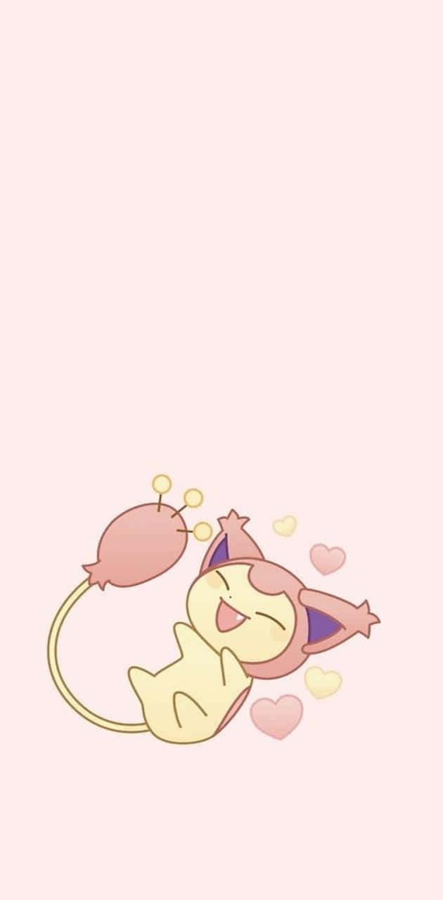 Sød, lyserød Skitty med hjerter Wallpapers