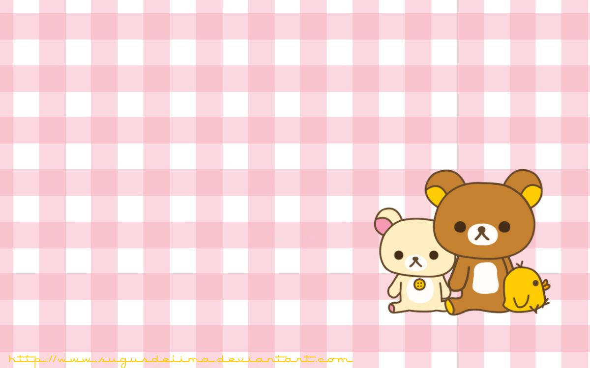 Sød lyserød ternet baggrund med Rilakkuma og venner Wallpapers