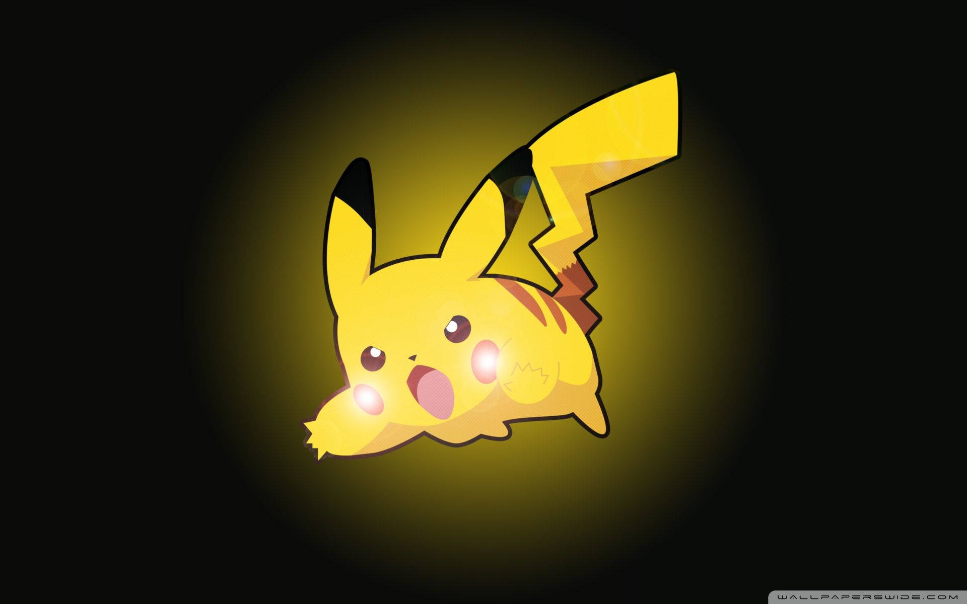 Baggrundsbillede af en vred, men sød Pikachu på sort og gul baggrund. — Pikachu Wallpapers