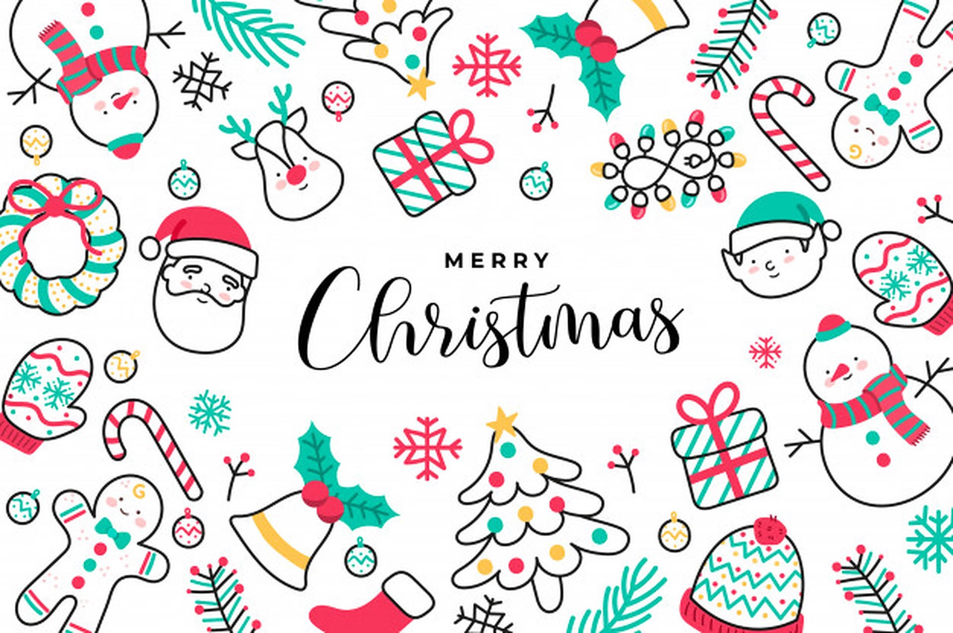 Sød Merry Christmas Doodle Banner Wallpapers