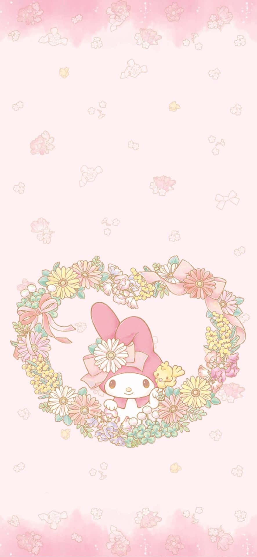 Sød My Melody i Blomsterhjerteramme Wallpapers