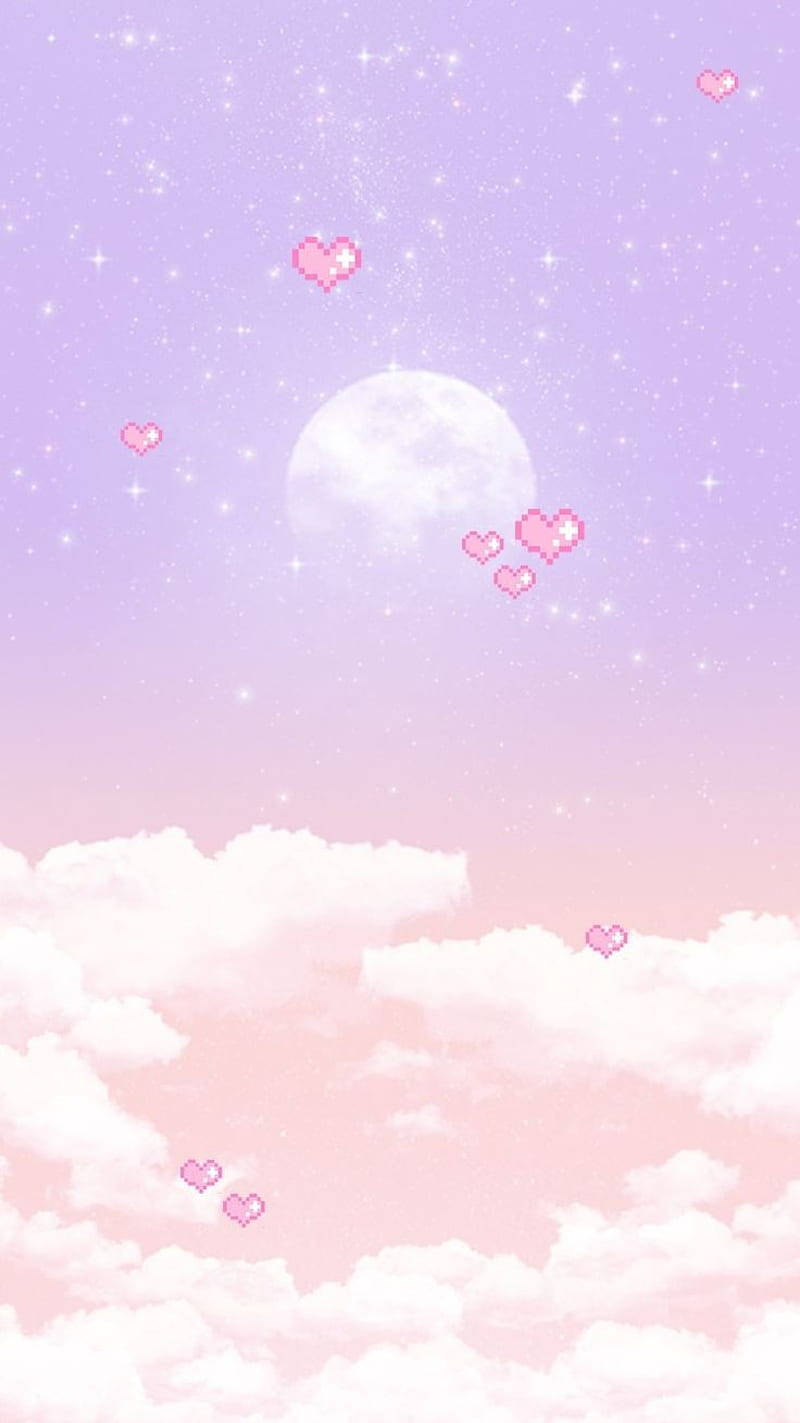 Sød pastel lilla himmel og måne Wallpapers