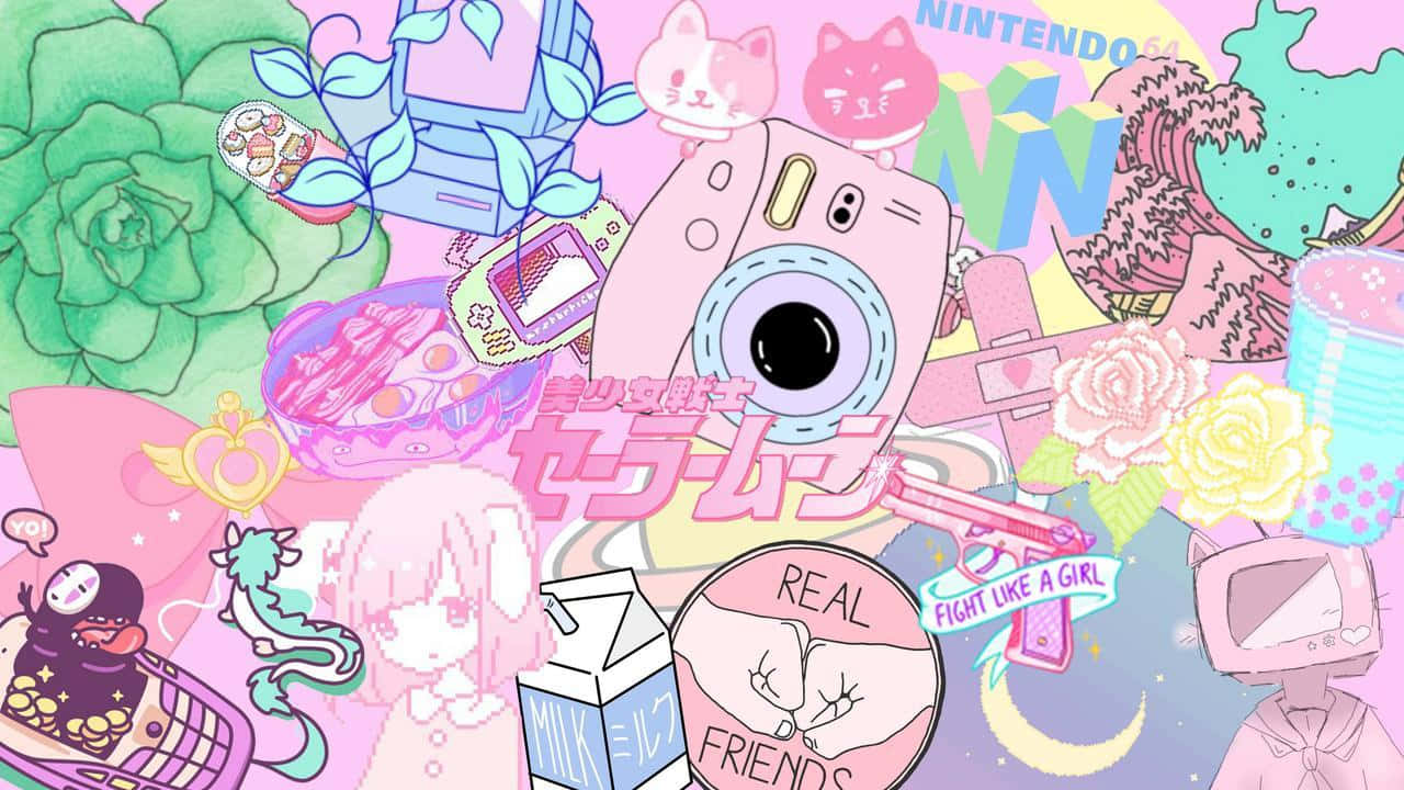 Sød Pink Kawaii Baggrund Wallpapers