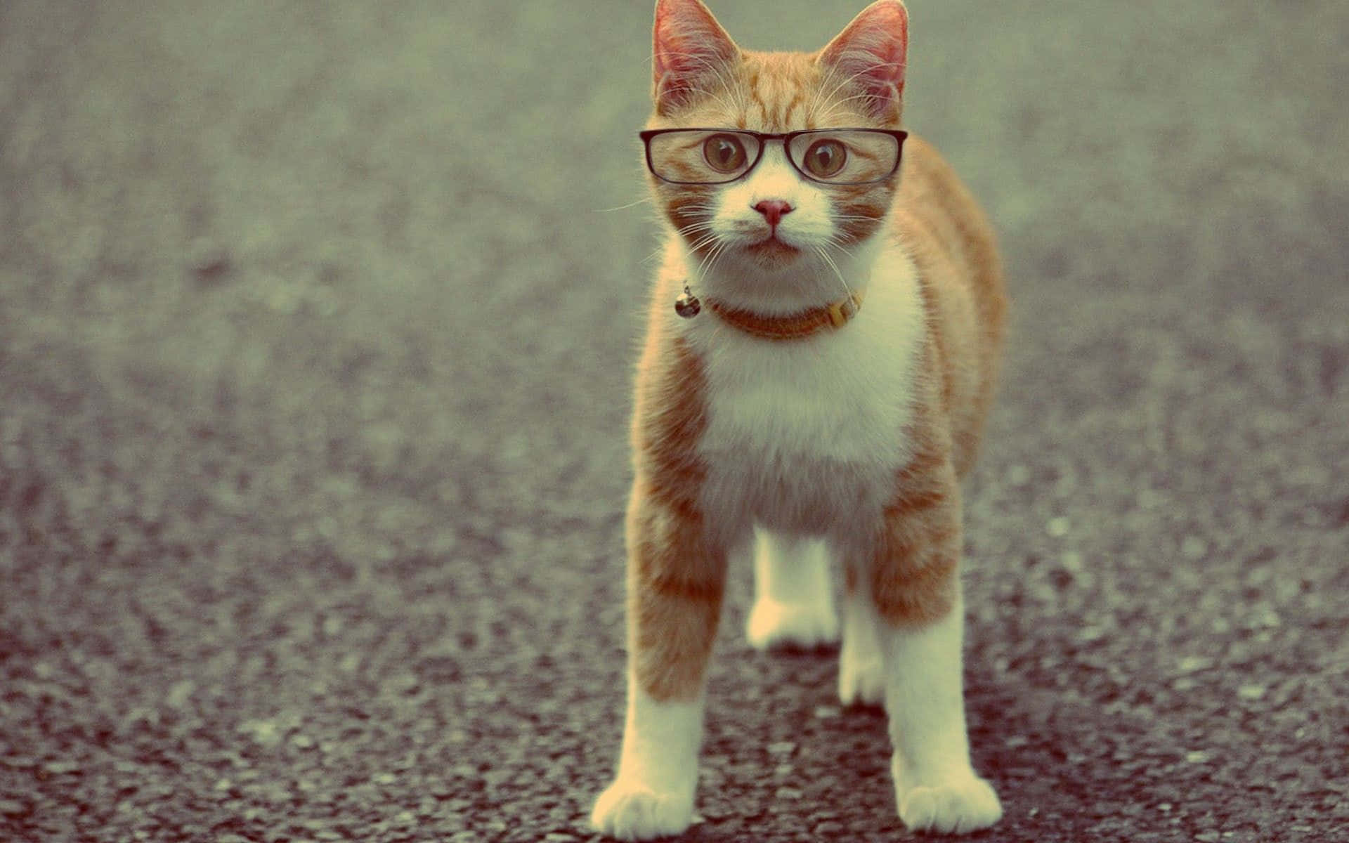 Sød sjov kat med nerdebriller billeder Wallpapers