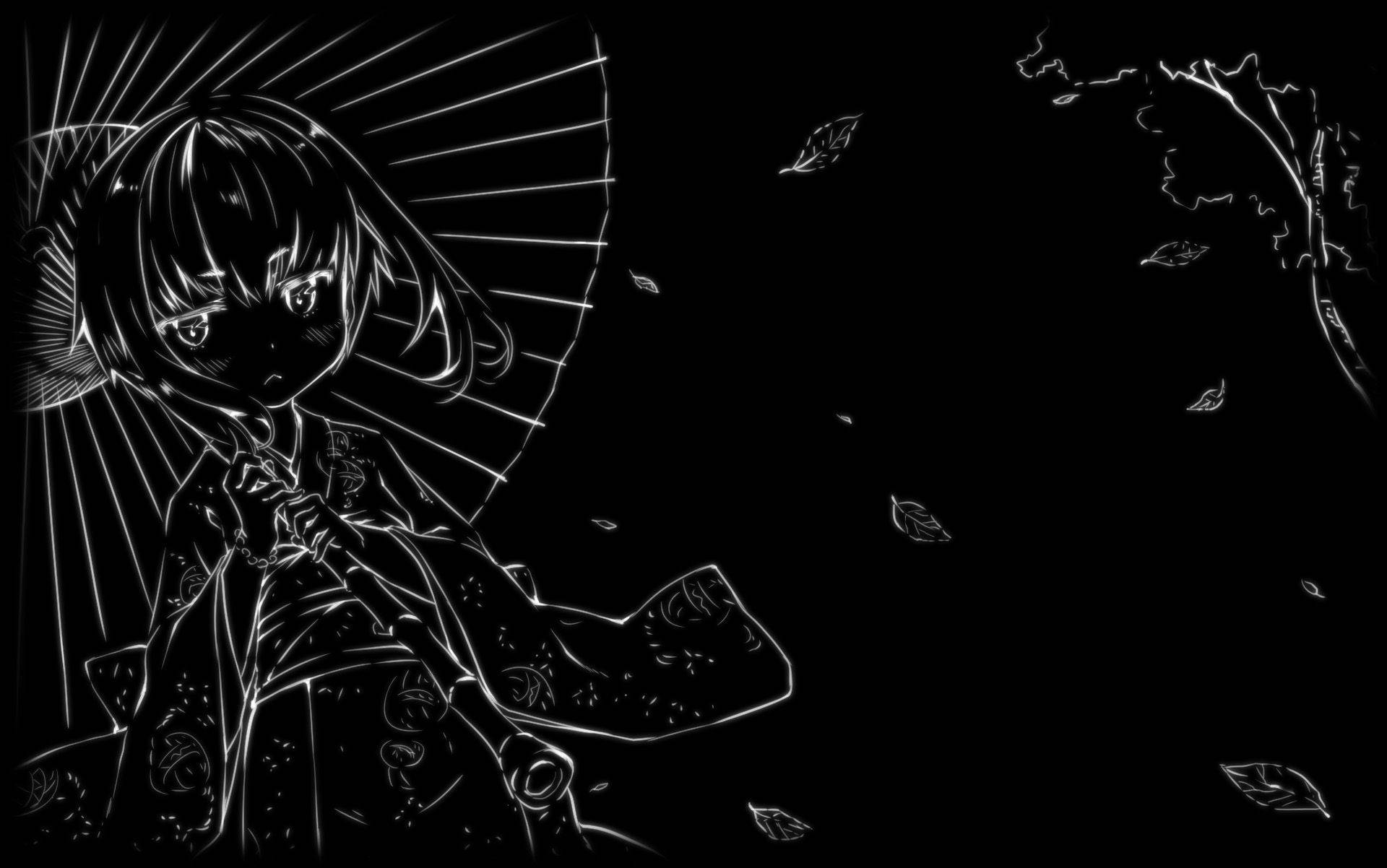 Sød sort/hvid æstetisk anime-pige med paraply Wallpapers