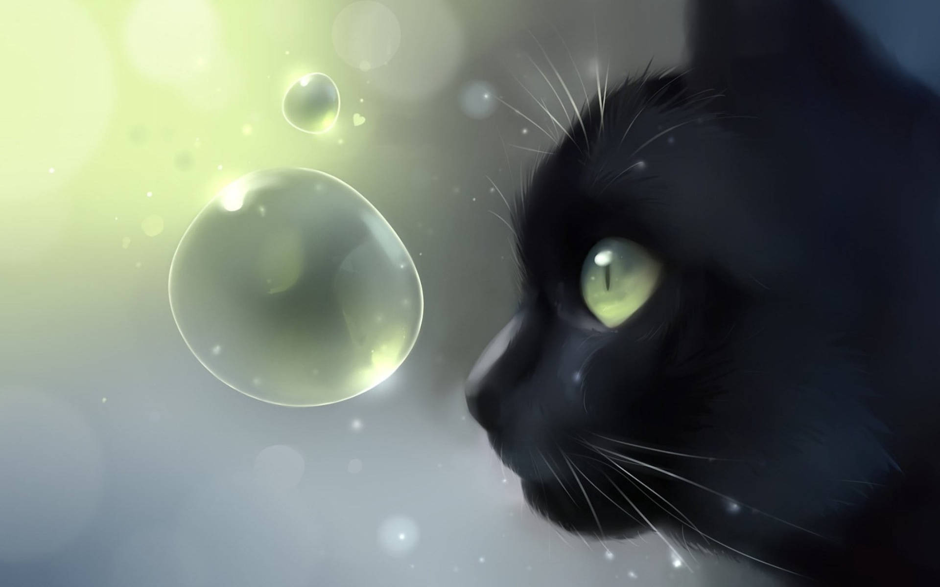 Sød sort kat og boble Wallpapers