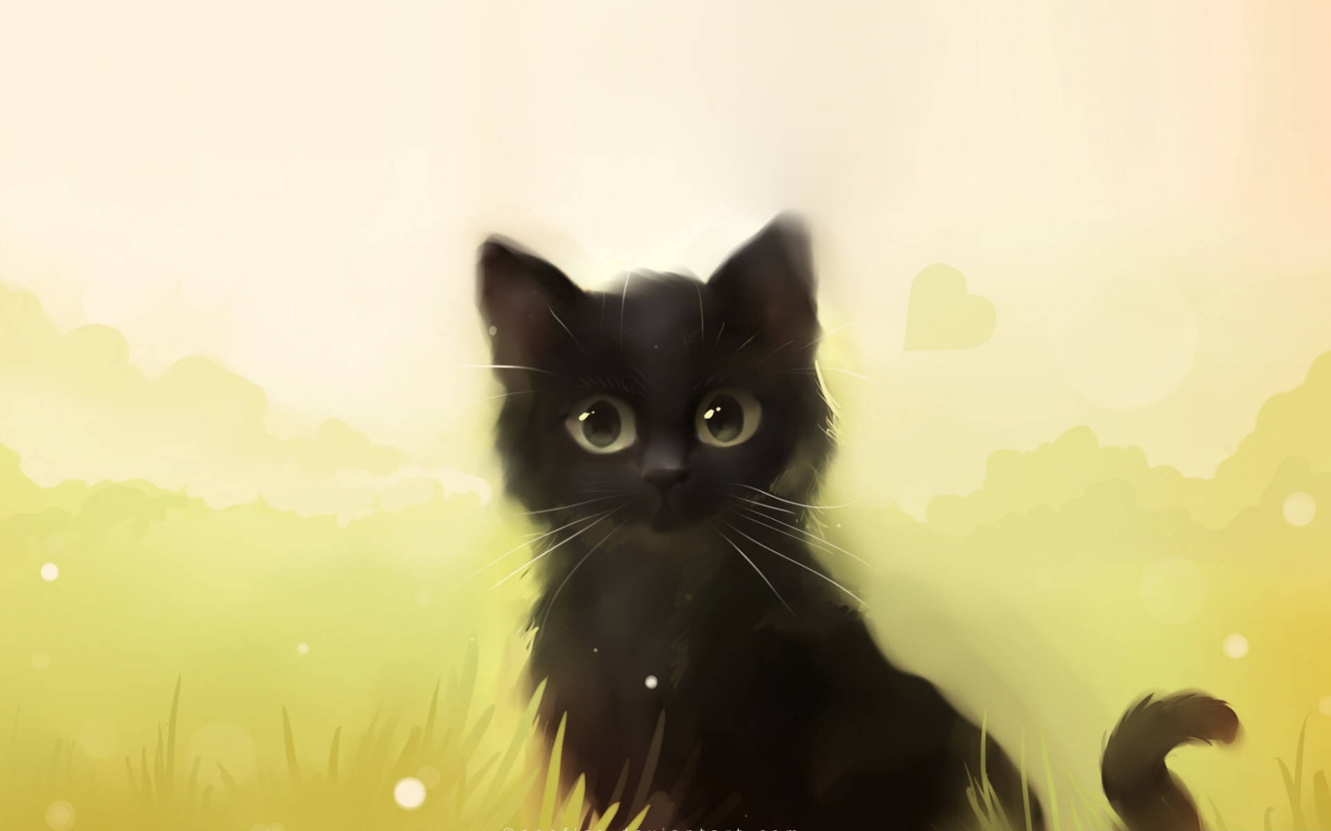 Sød Sort Kat Pasteltegning Wallpapers
