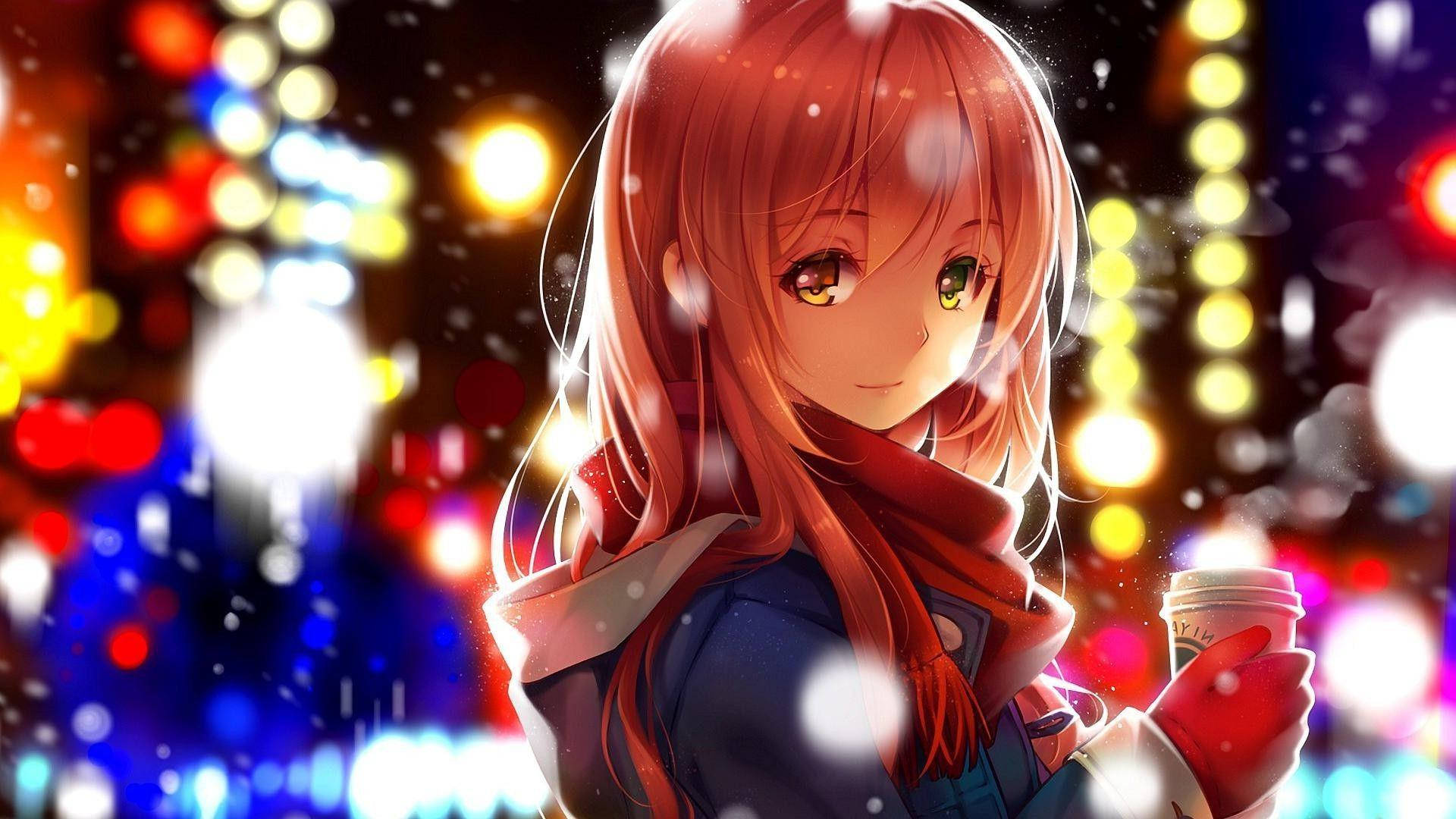 Søde animefigurer i sne Wallpapers