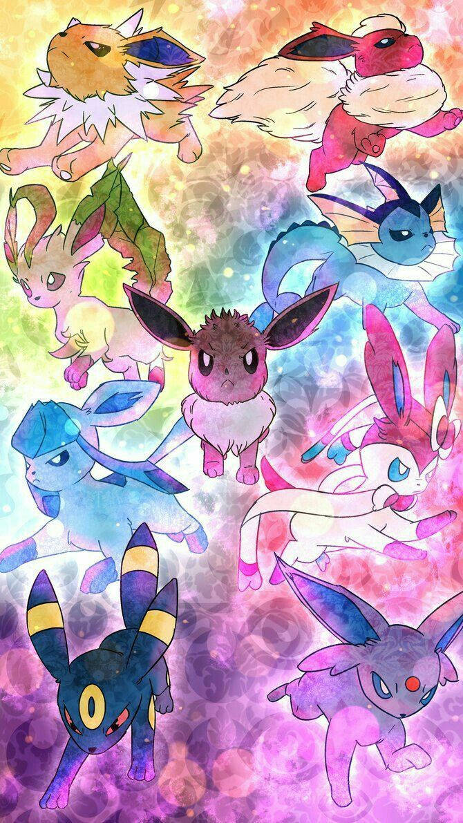 Søde Eeveelutioner farverig digital kunst Wallpapers