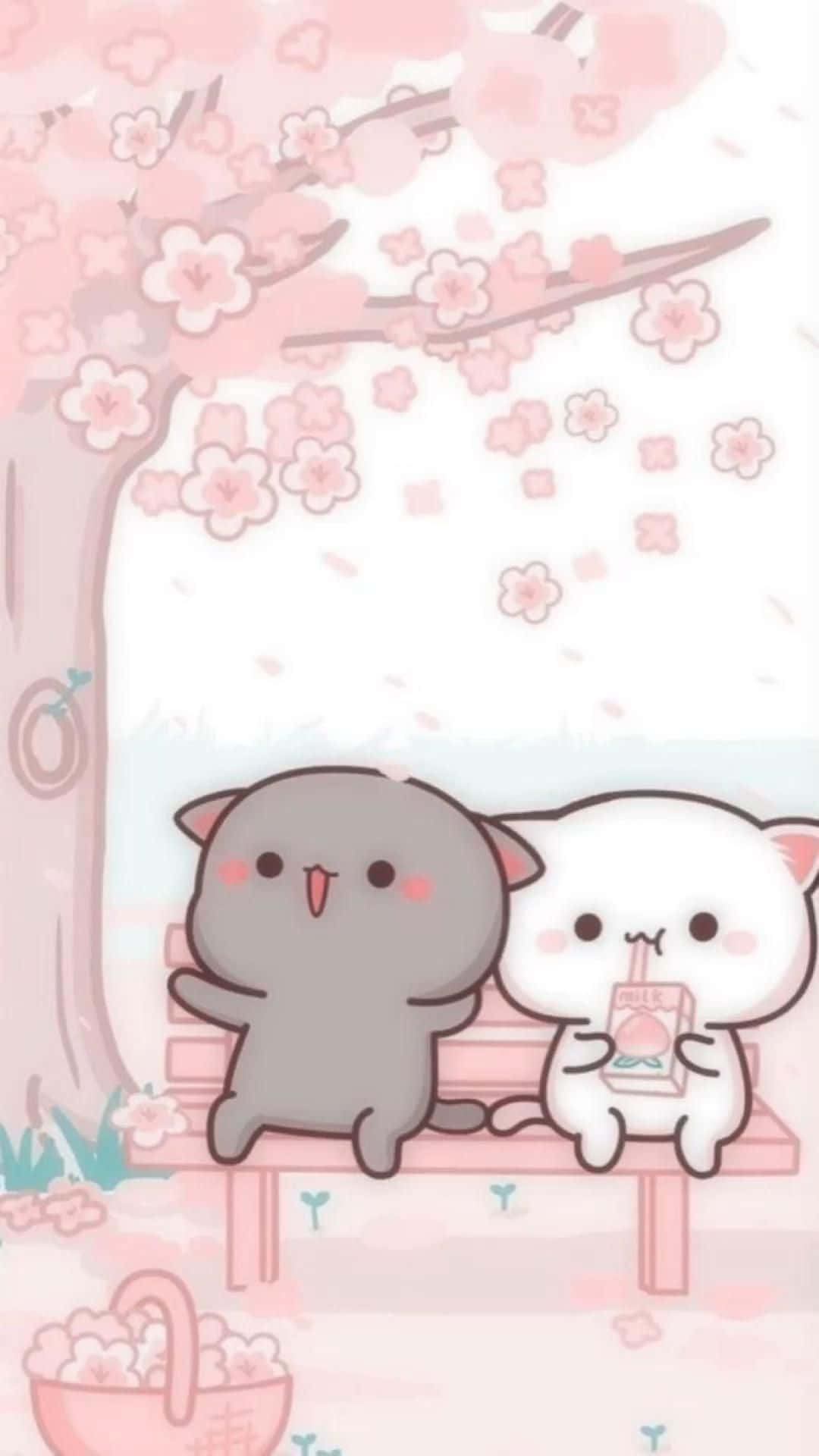 Søde Kawaii-katte Peach og Goma Wallpapers