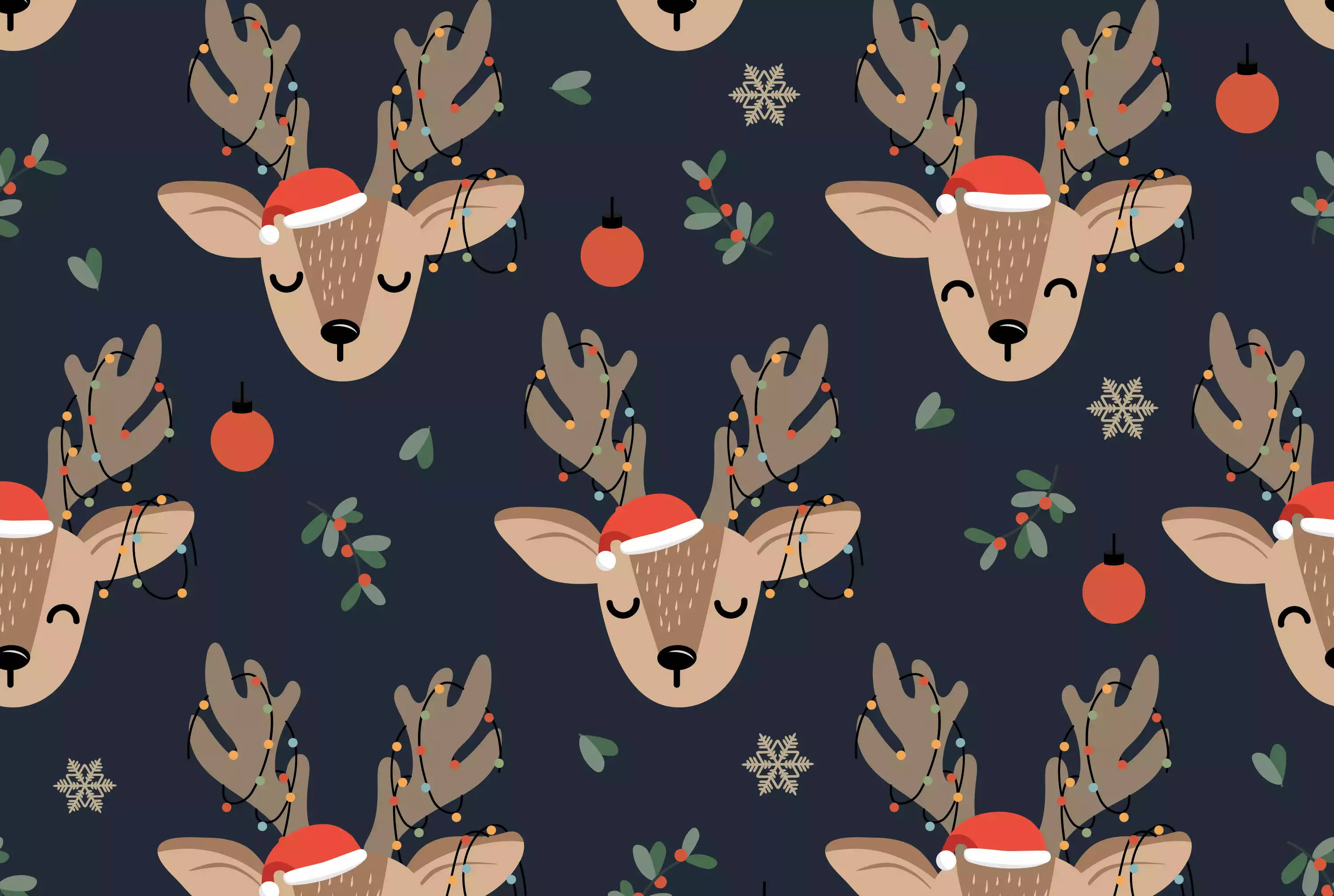 Søde rensdyrhoveder med julelys Wallpapers