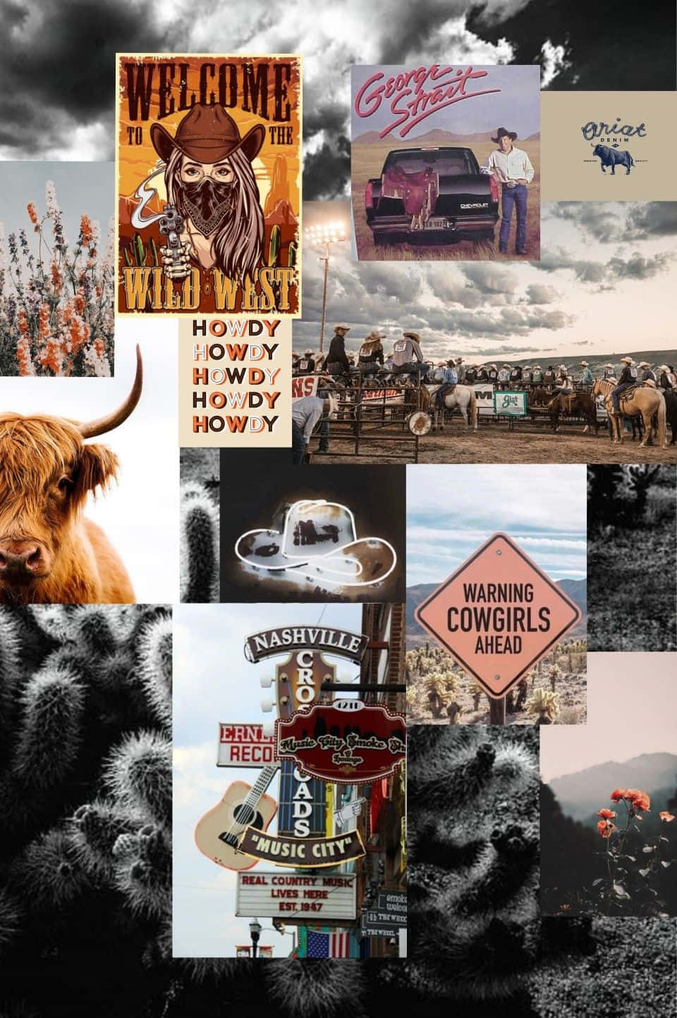Sødt collage med country western liv Wallpapers