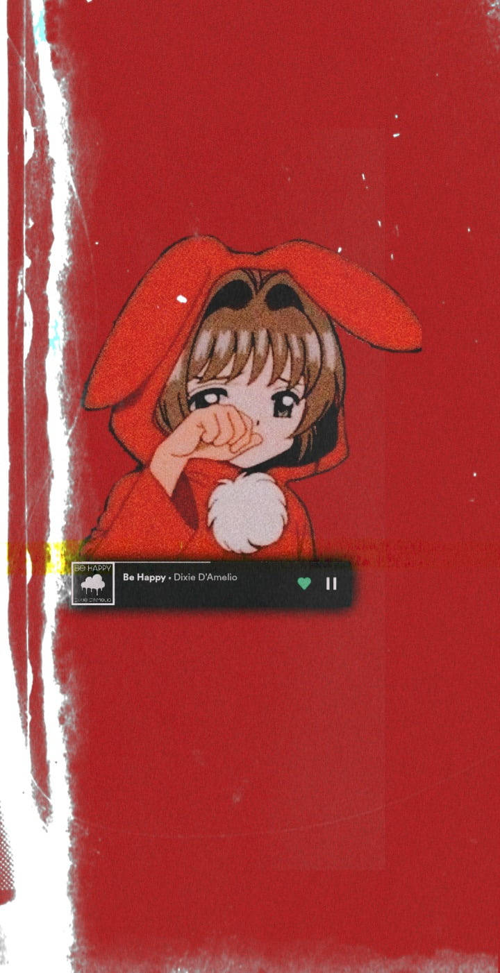 Sørgmodig æstetisk animepige i rødt Wallpapers