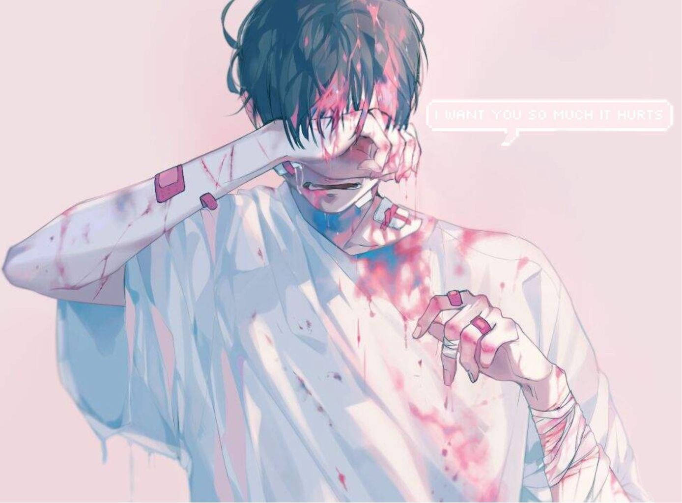 Sørgmodig anime-dreng med blod æstetik Wallpapers