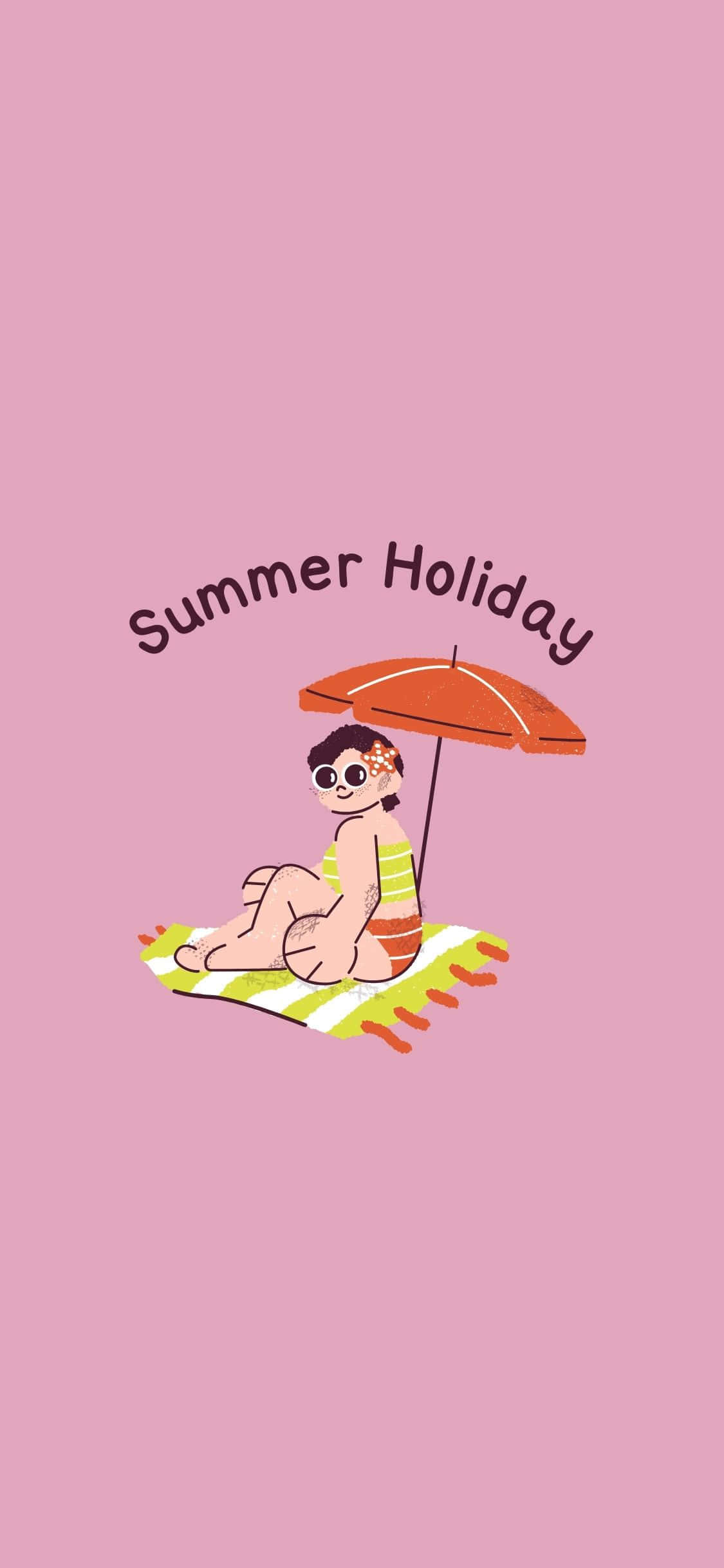 Solbadende pige illustration iPhone X sommerbaggrund Wallpapers