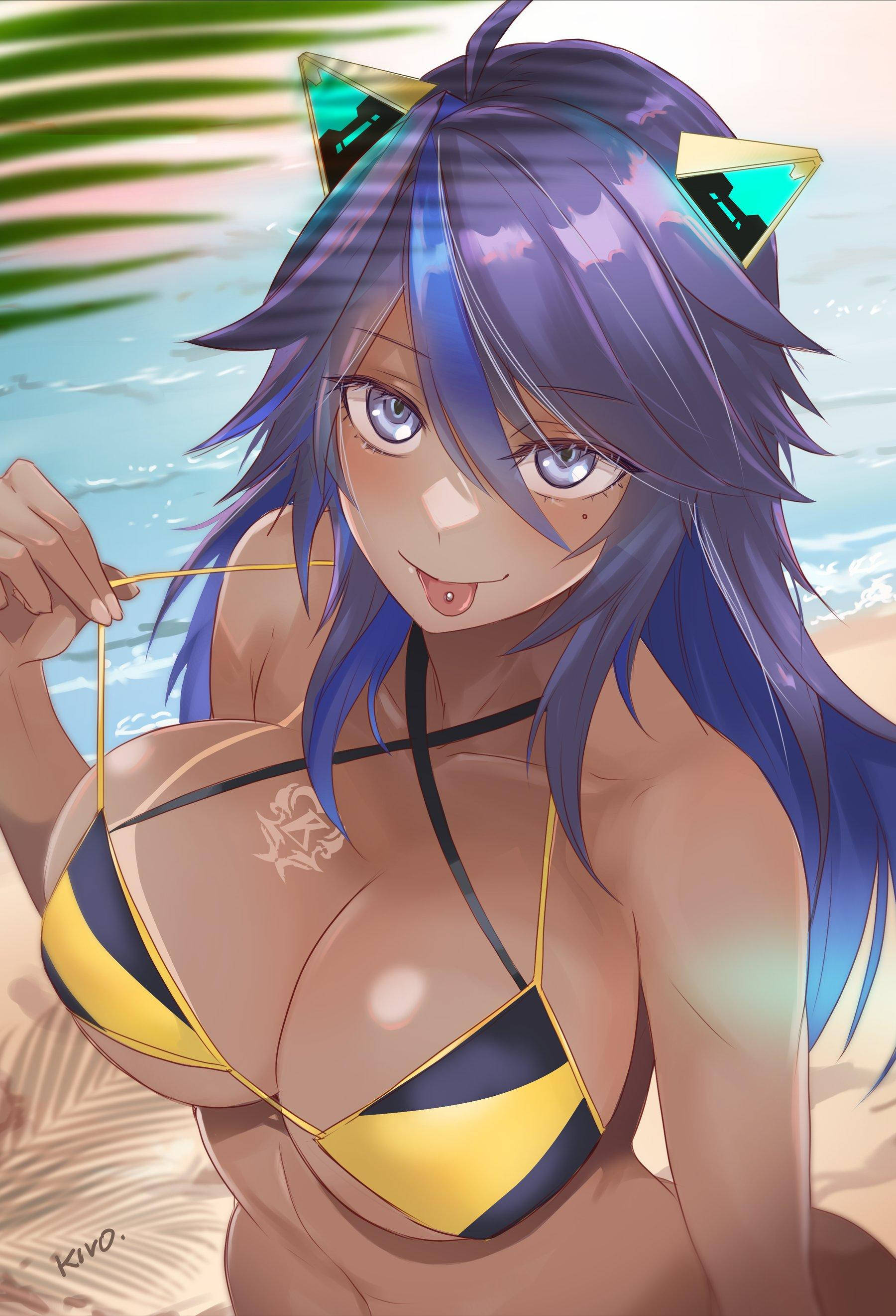 Solbrændt VTuber-pige i bikini Wallpapers