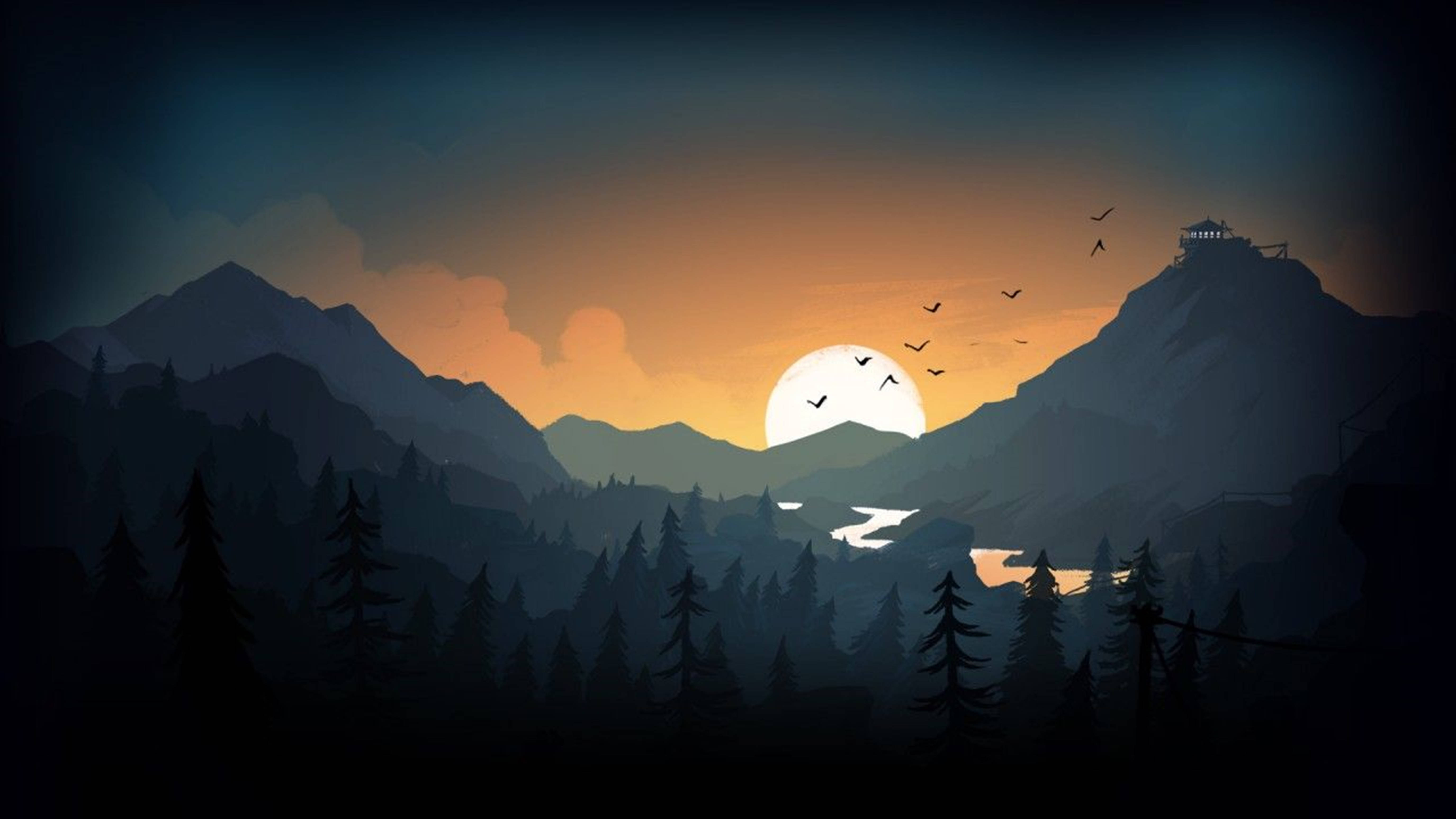 Solnedgang mellem bjerge ren 4K Wallpapers