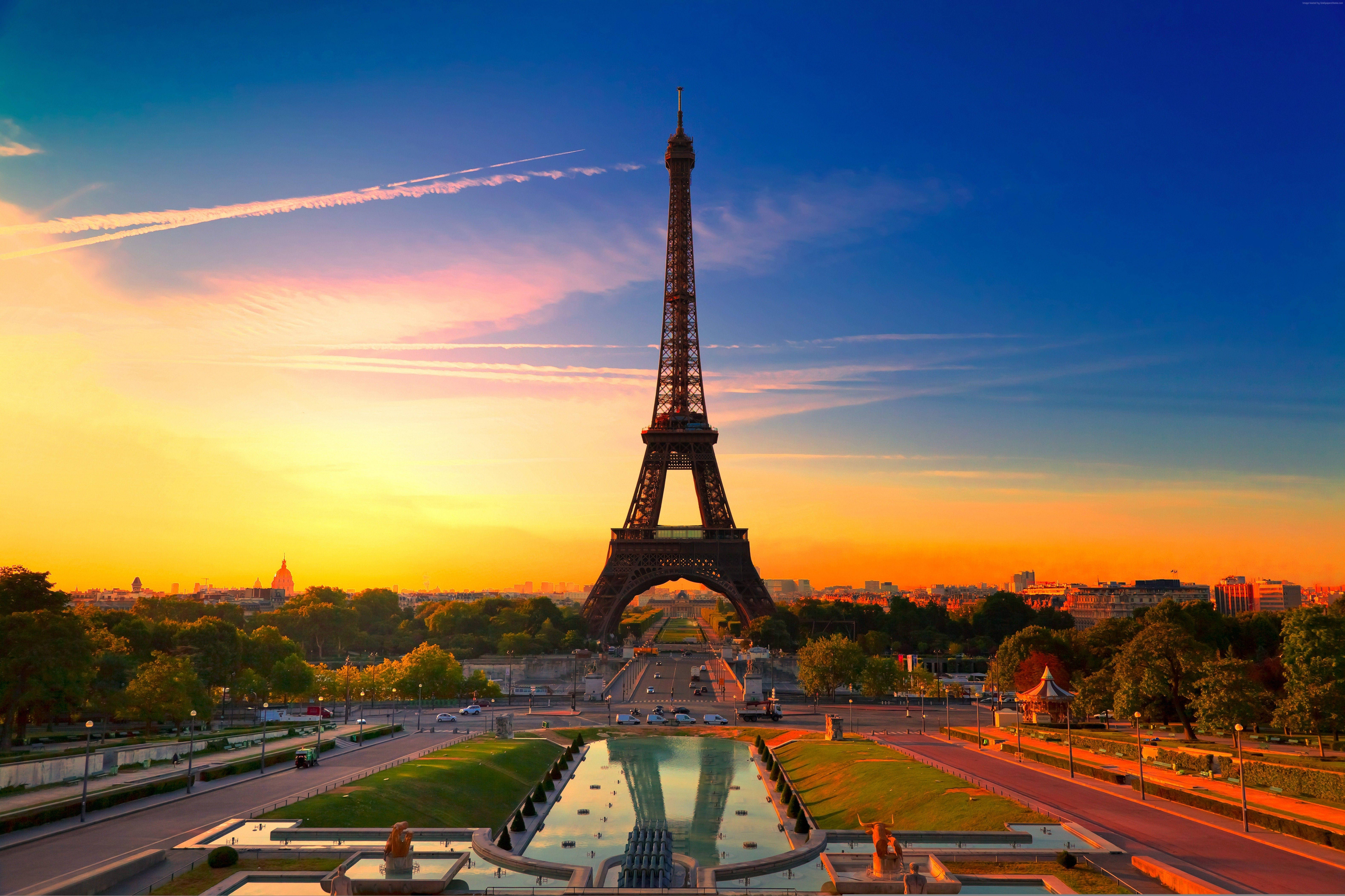 Solnedgang ved Eiffeltårnet i Paris Wallpapers