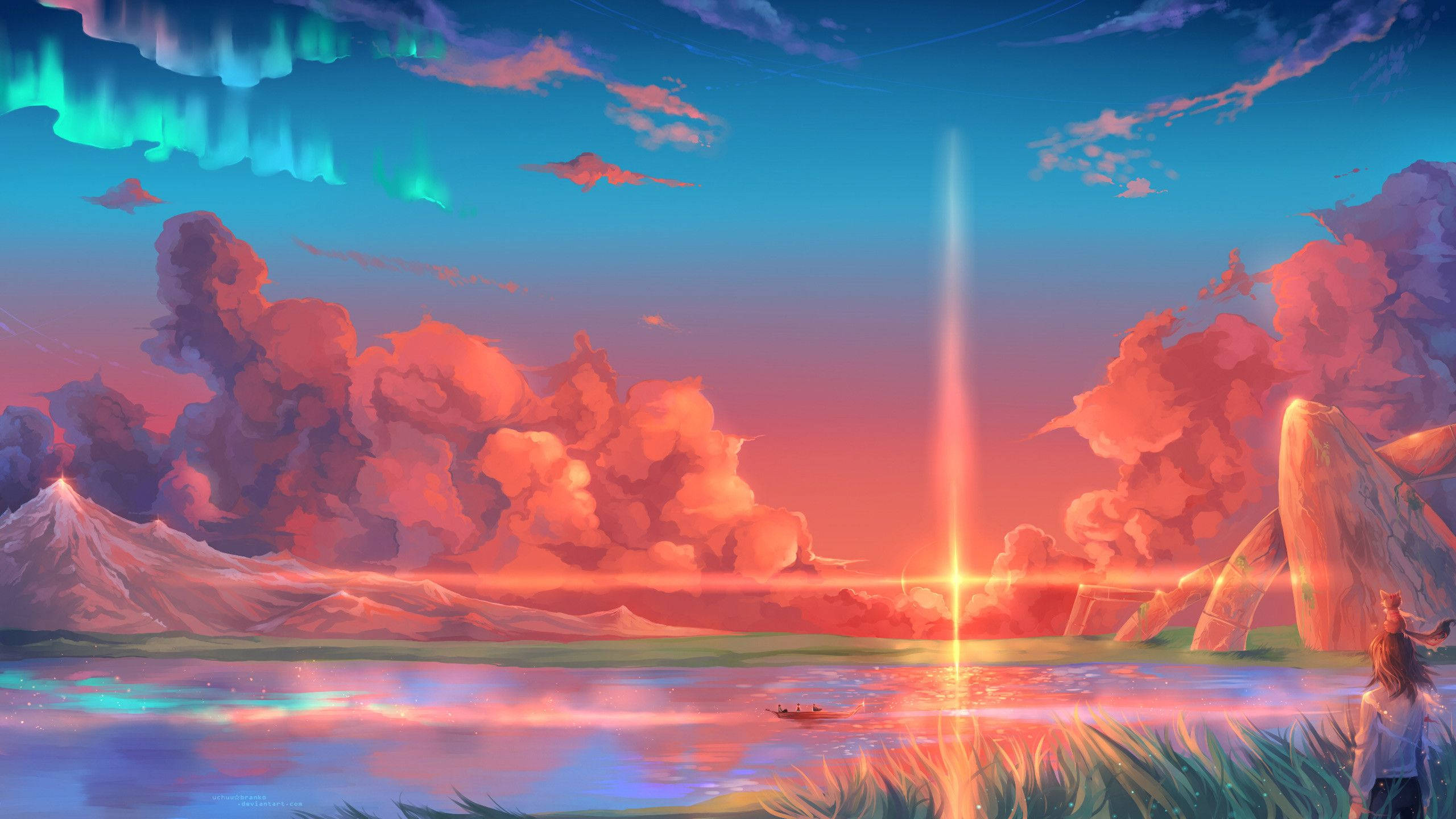 Solopgang æstetisk anime kunst skrivebord Wallpapers