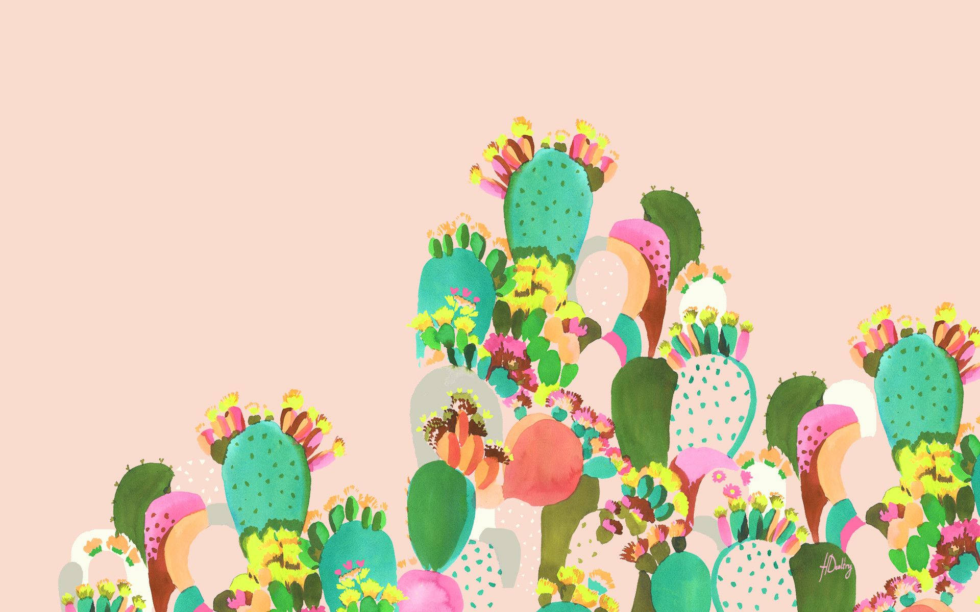 Sommeræstetisk kaktusmaleri Wallpapers