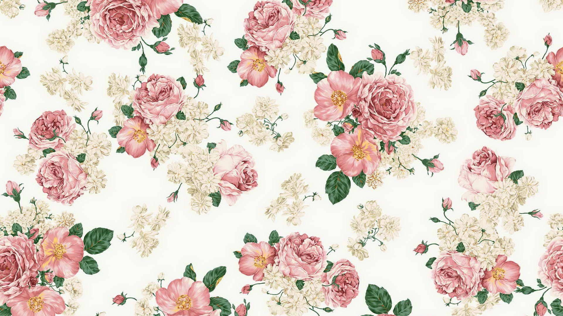 Sommeræstetisk mønster med lyserøde blomster Wallpapers