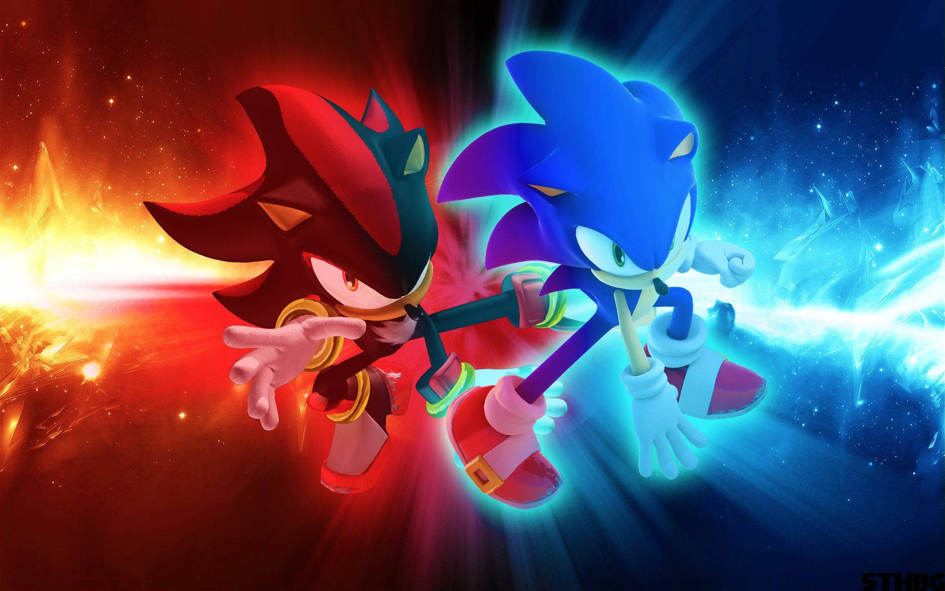 Wallpaper med Sonic og hans ærkerival og antihelt Shadow the Hedgehog. — Sonic Wallpapers