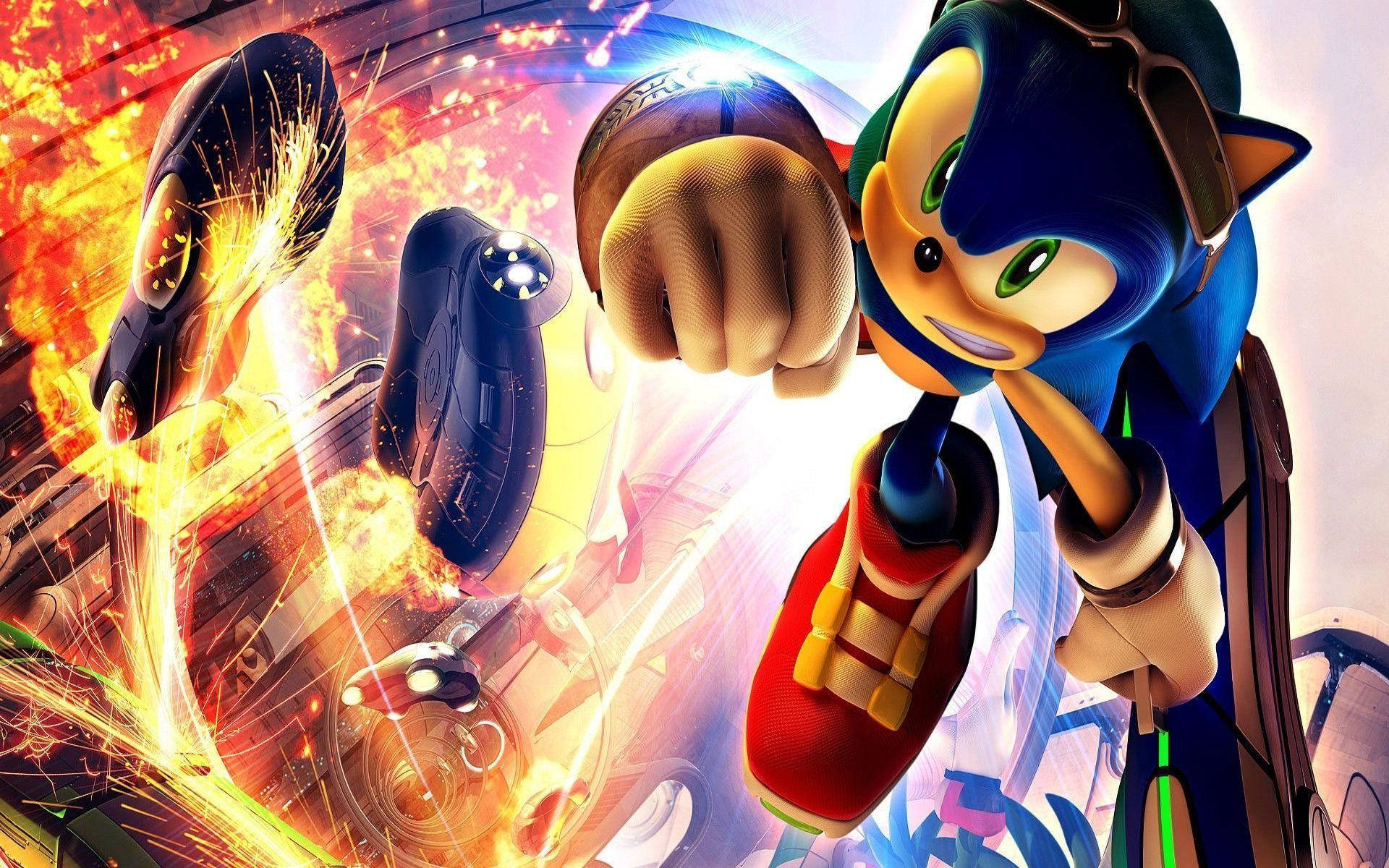 Ultra HD wallpaper med Sonic, der flyver ind i action. — Sonic Wallpapers