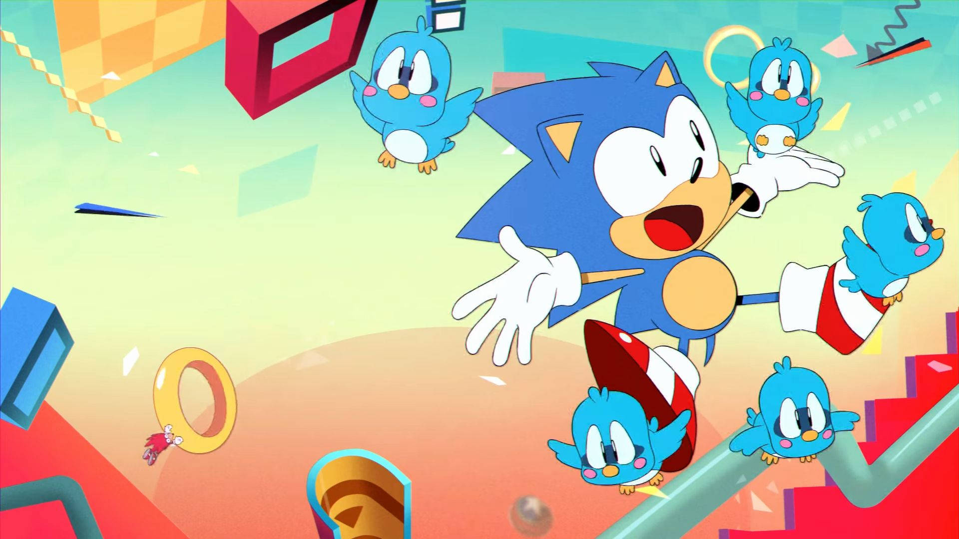 Sonic the Hedgehog og en hær af Flicky-fugle Wallpapers