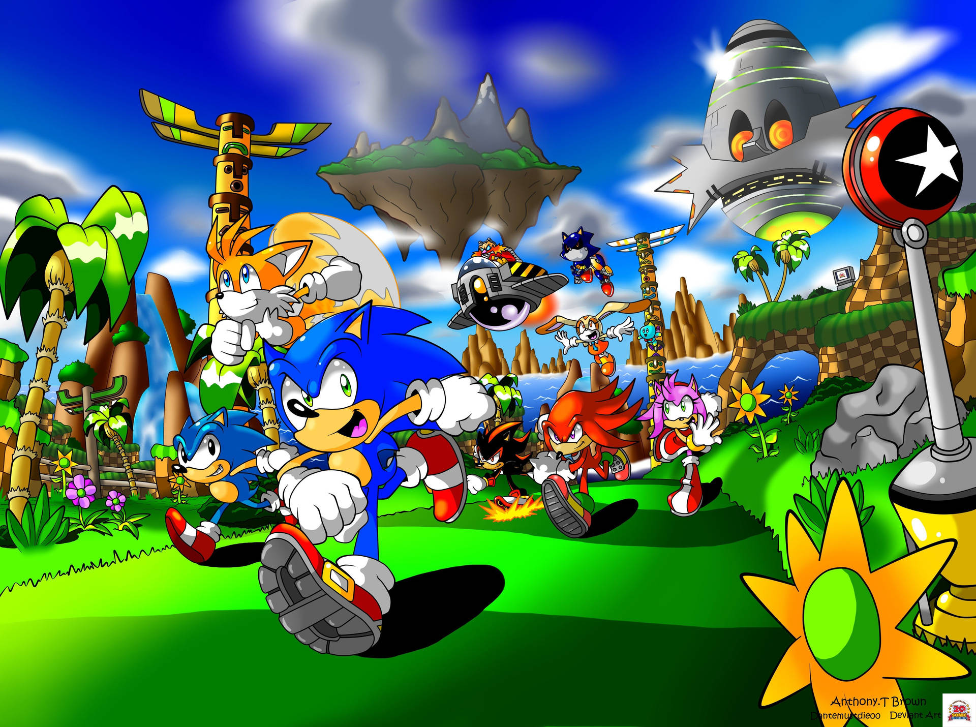Wallpaper med Sonic og spor i tropisk jungle-spilniveau. — Sonic Wallpapers