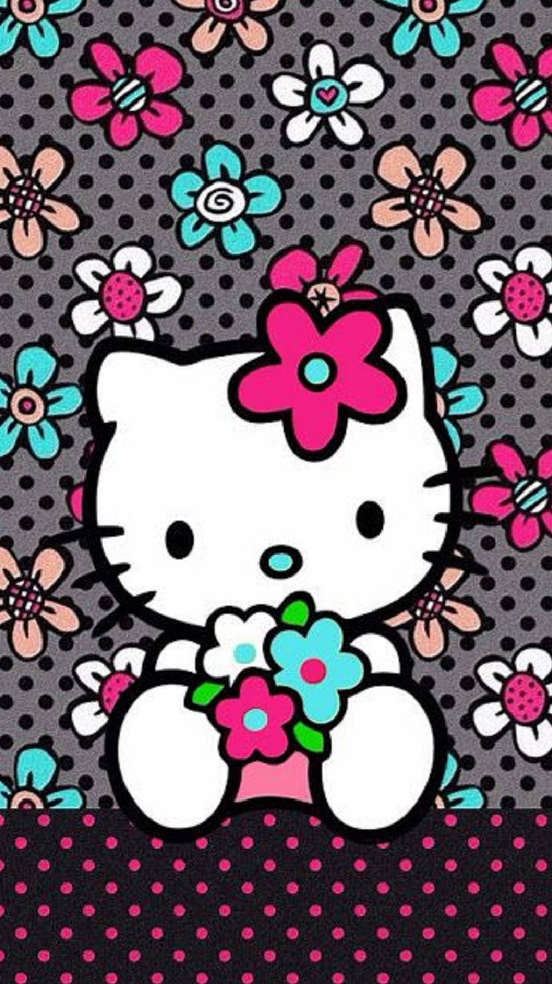 Sort Hello Kitty med blomster Wallpapers