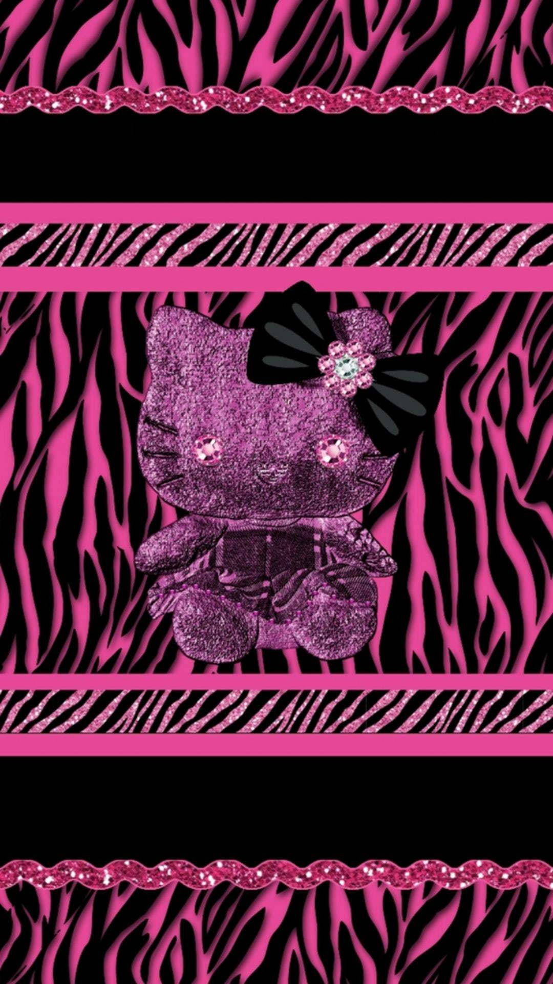 Sort Hello Kitty dyremønster Wallpapers