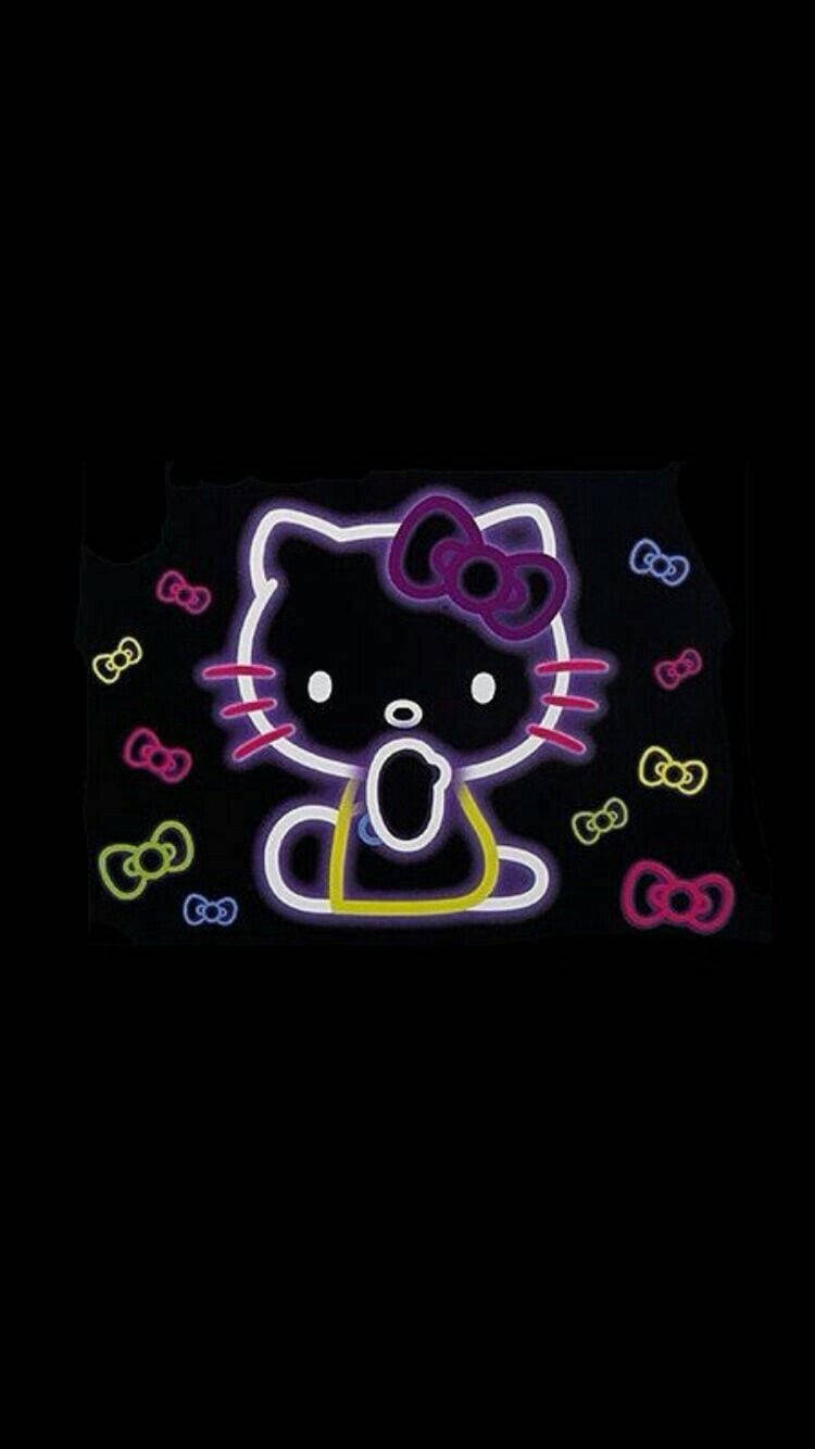 Sort Hello Kitty Neon Med Bånd Wallpapers