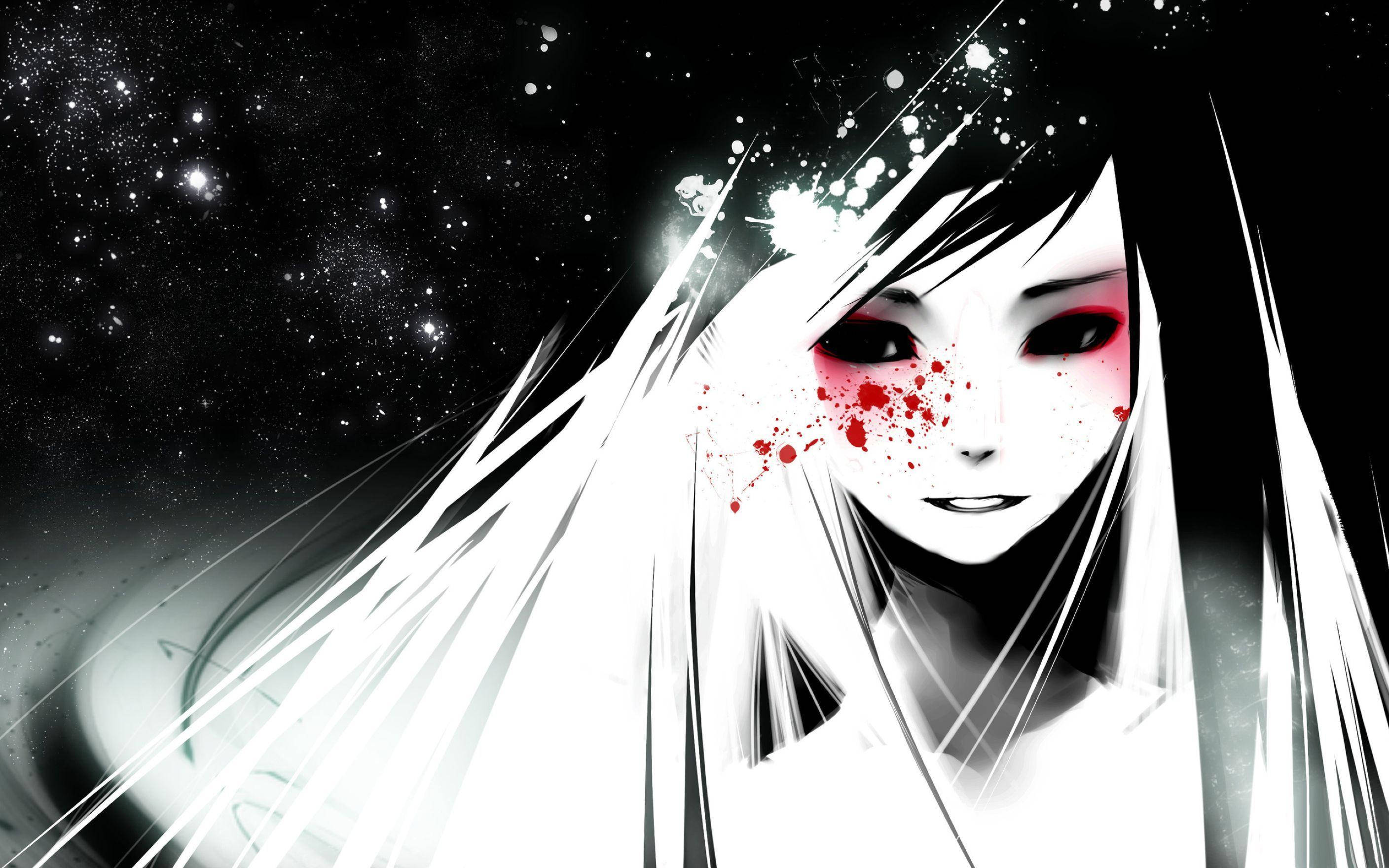 Sort/hvid anime med rød øjenskygge Wallpapers