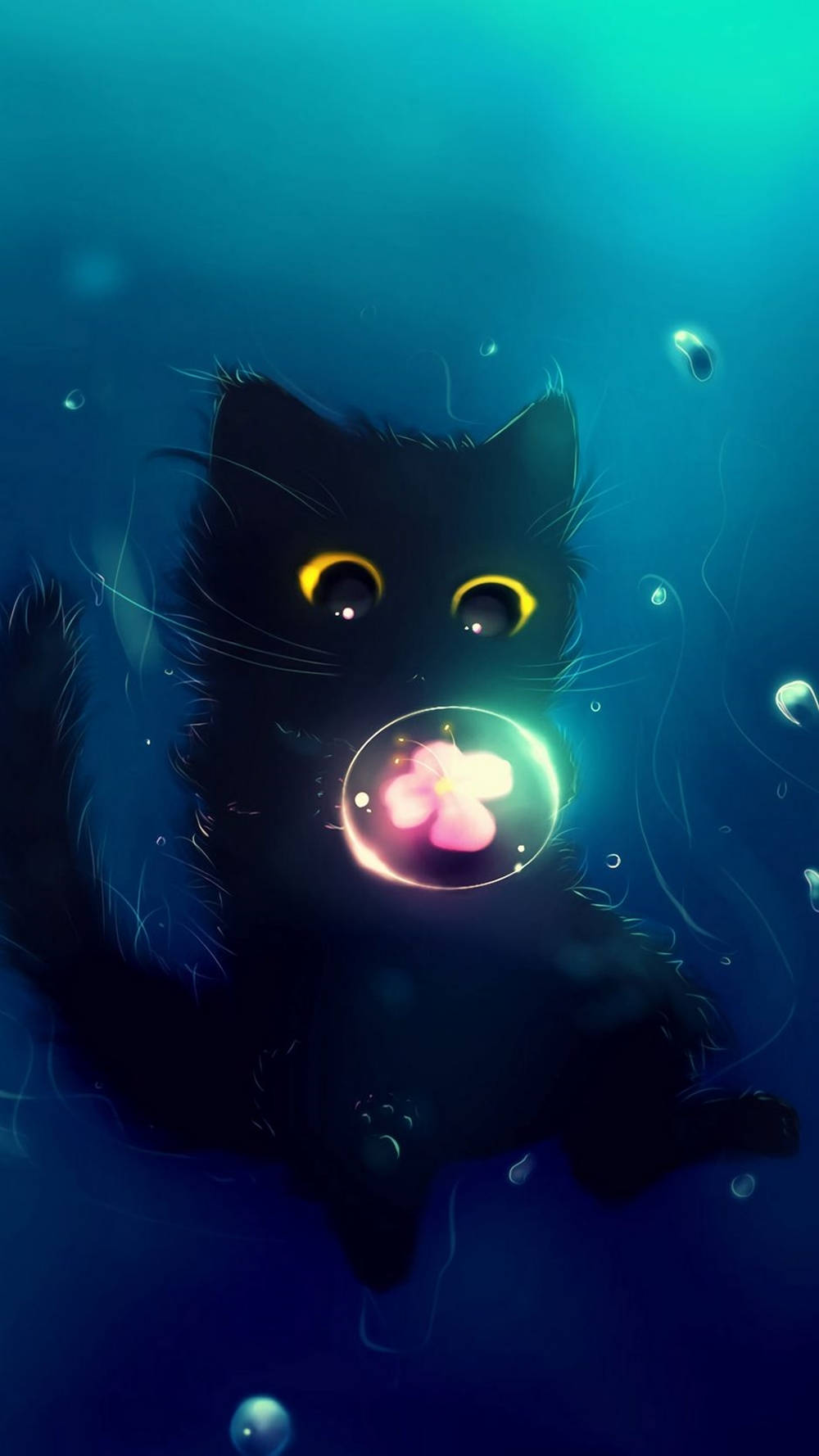 Sort kat med gyldne øjne i havfantasi Wallpapers