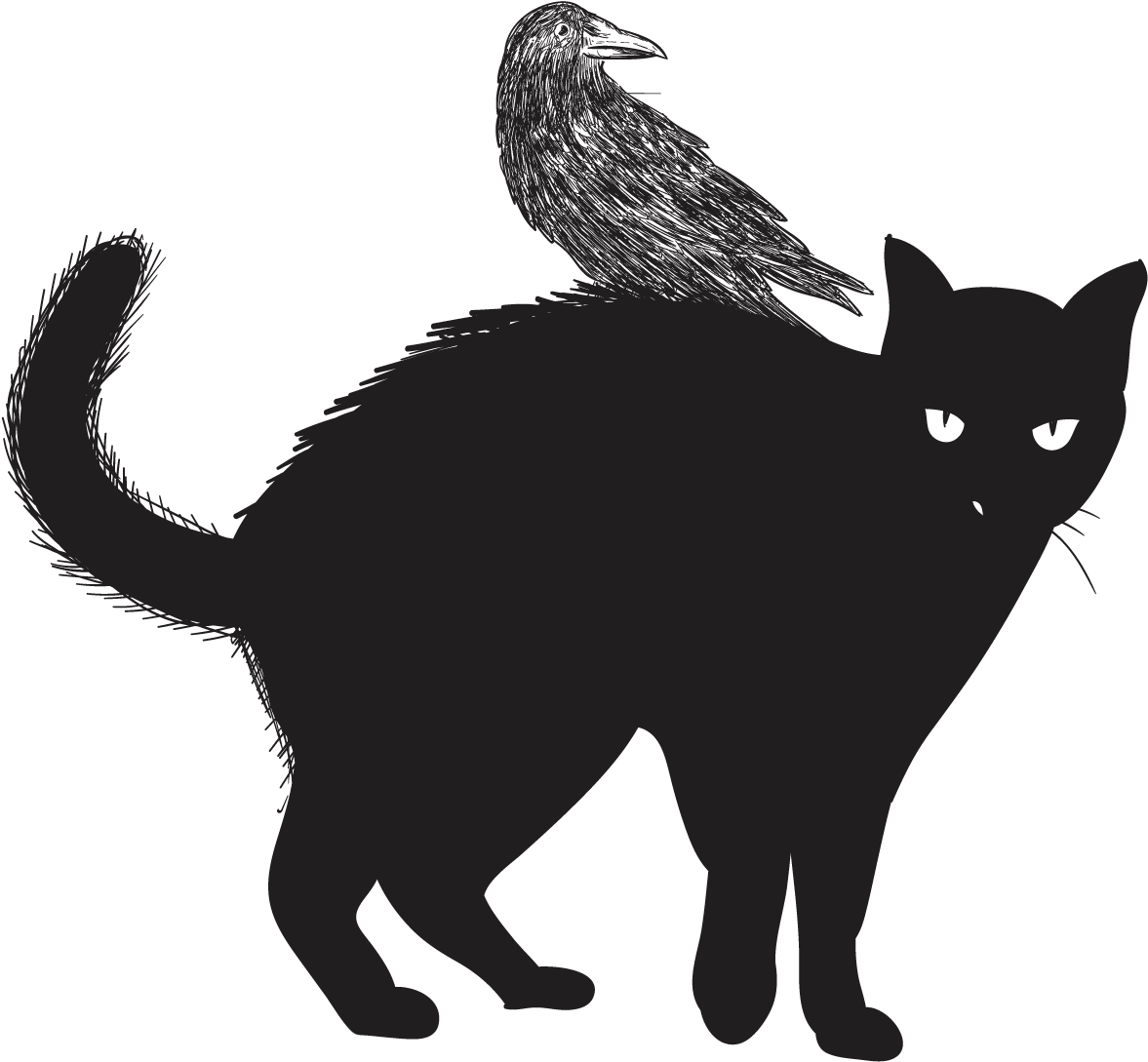 Sort kat med ravn-silhuet Wallpapers