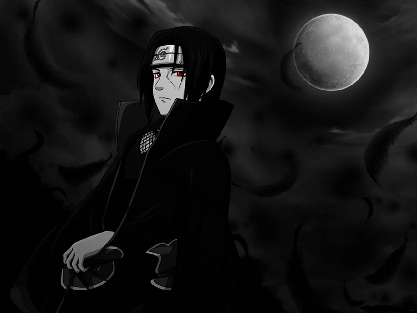 Sort Naruto Uchiha Itachi med glødende Sharingan-øjne Wallpapers
