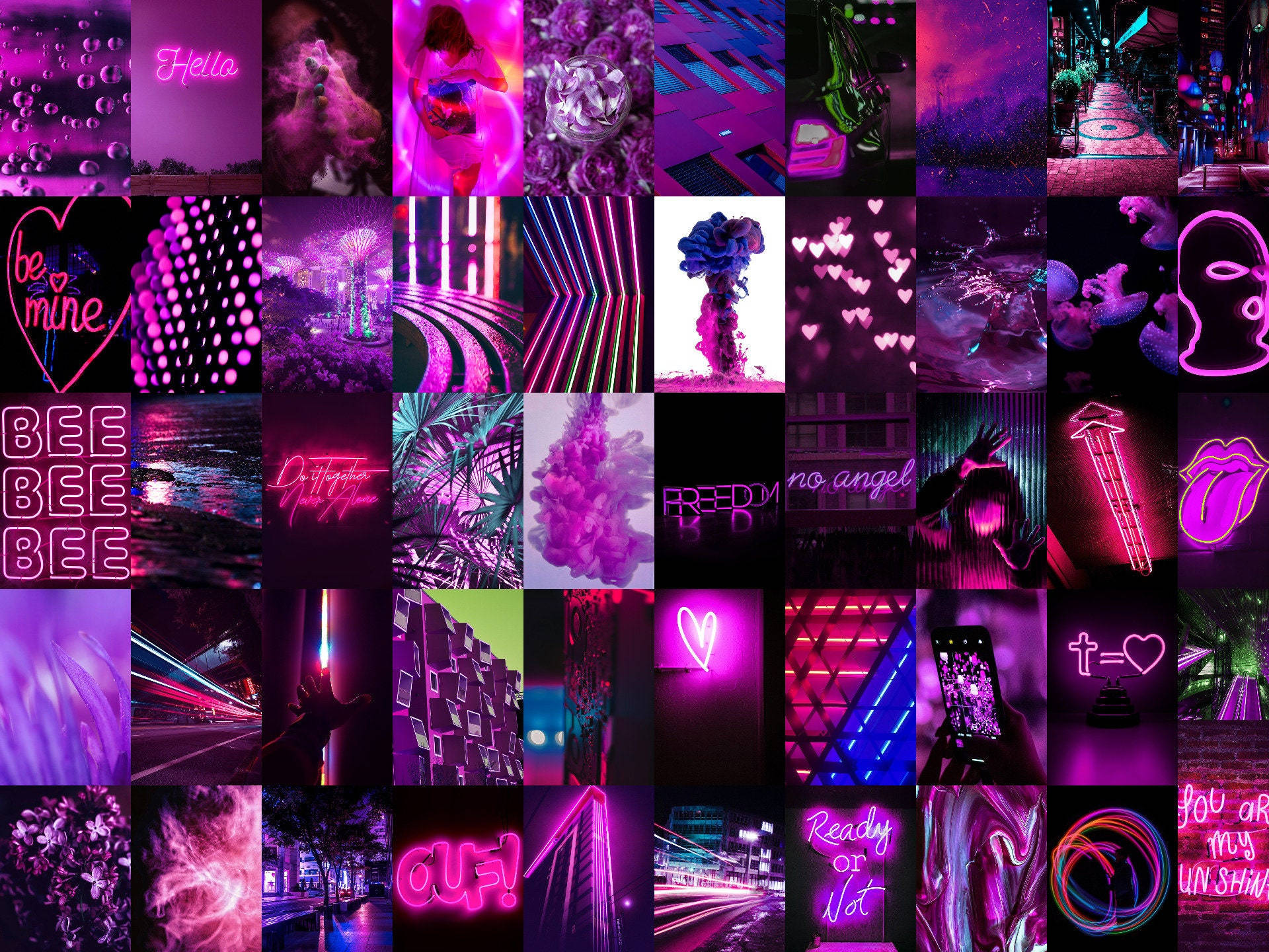 Sort, neonlyserød og lilla skilte Wallpapers