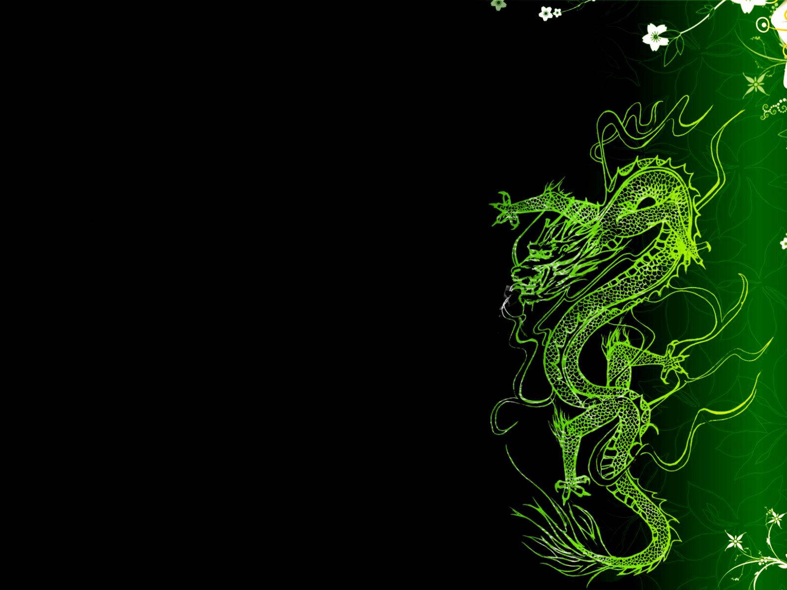 Sort og grøn kunst med japansk drage til pc Wallpapers