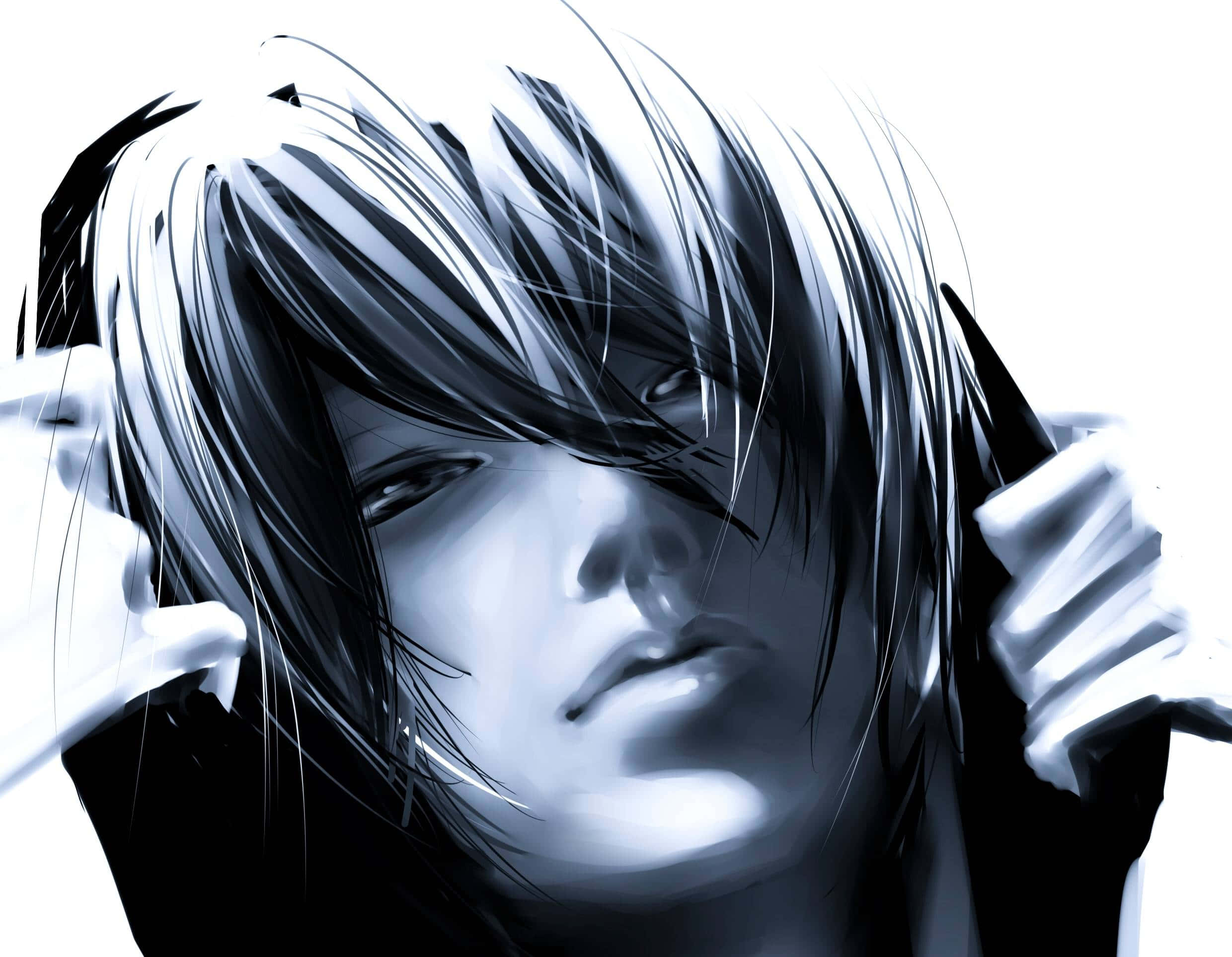 Sort og hvid anime tegneseriedreng Wallpapers