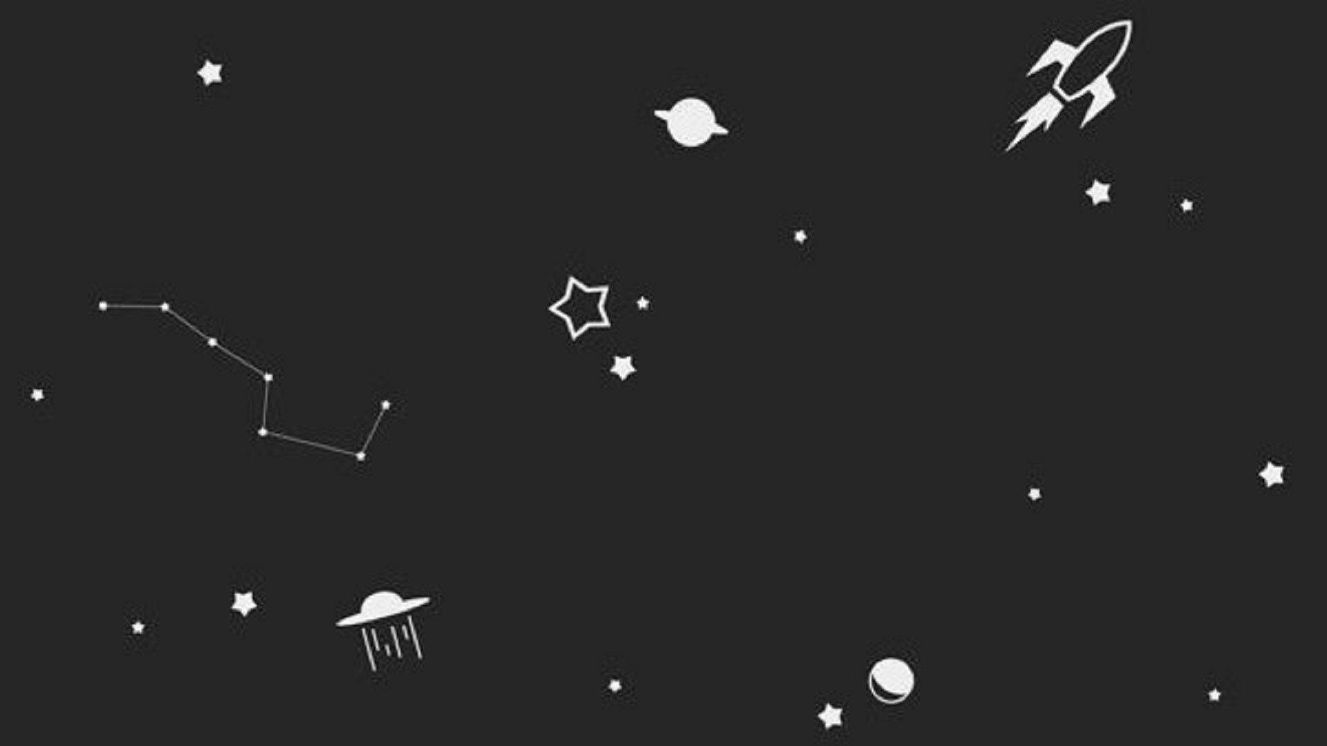 Sort og hvid ydre rum æstetik til laptop-baggrund Wallpapers
