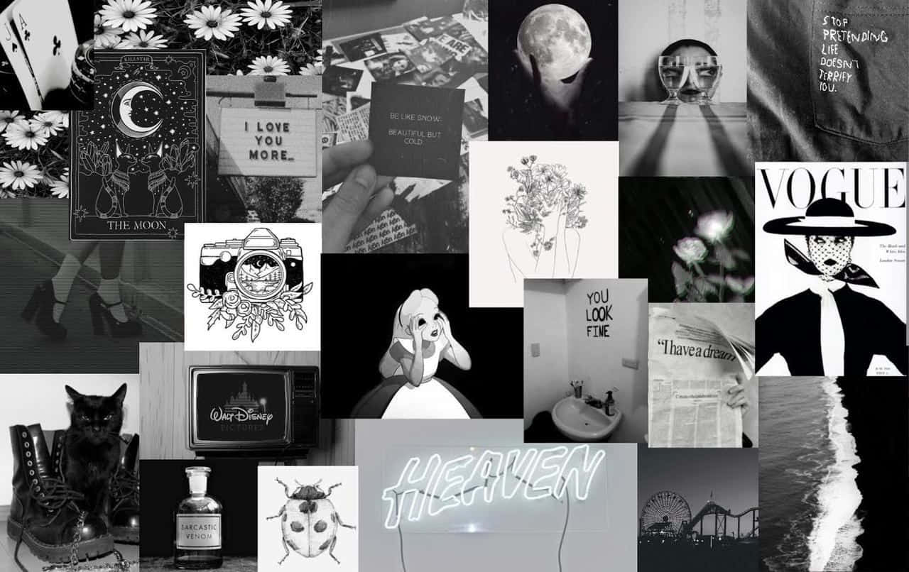 Sort tegneseriecollage æstetisk skrivebord Wallpapers
